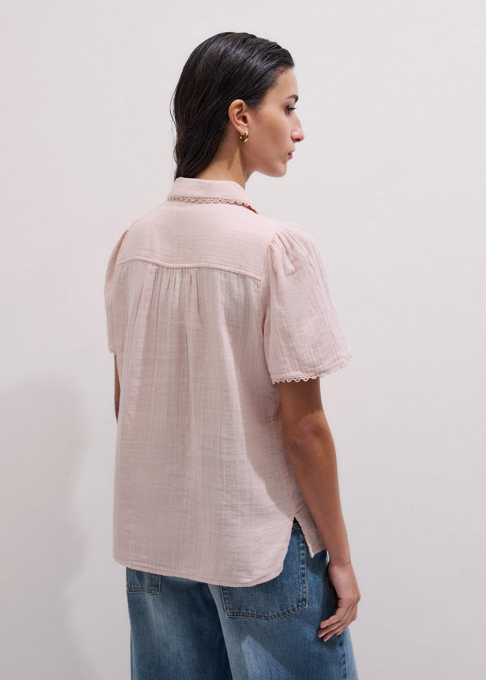 Pink Cheesecloth Trim Detail Blouse meandem
