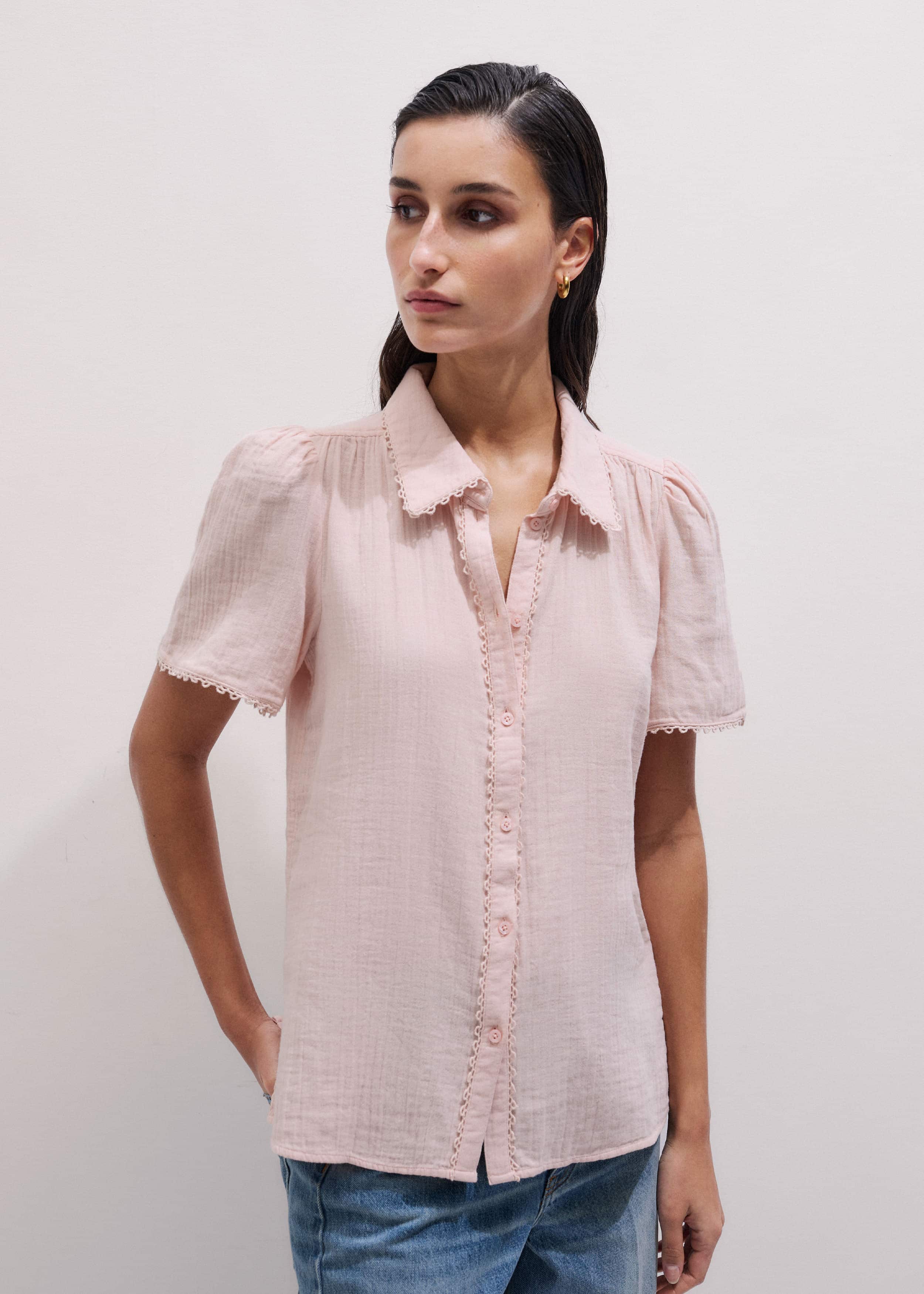 Pink Cheesecloth Trim Detail Blouse meandem