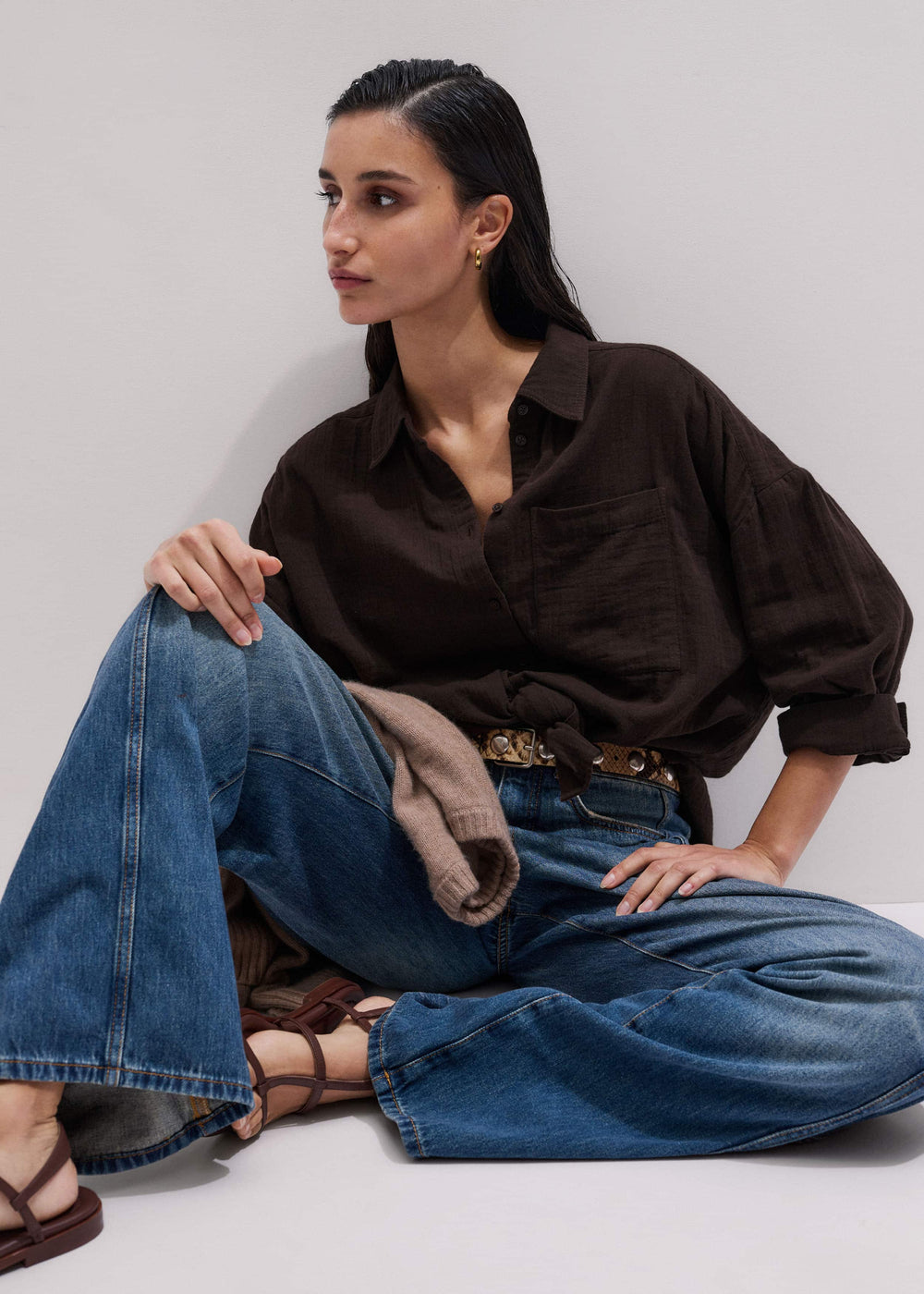 Brown Cheesecloth Relaxed Summer Shirt meandem