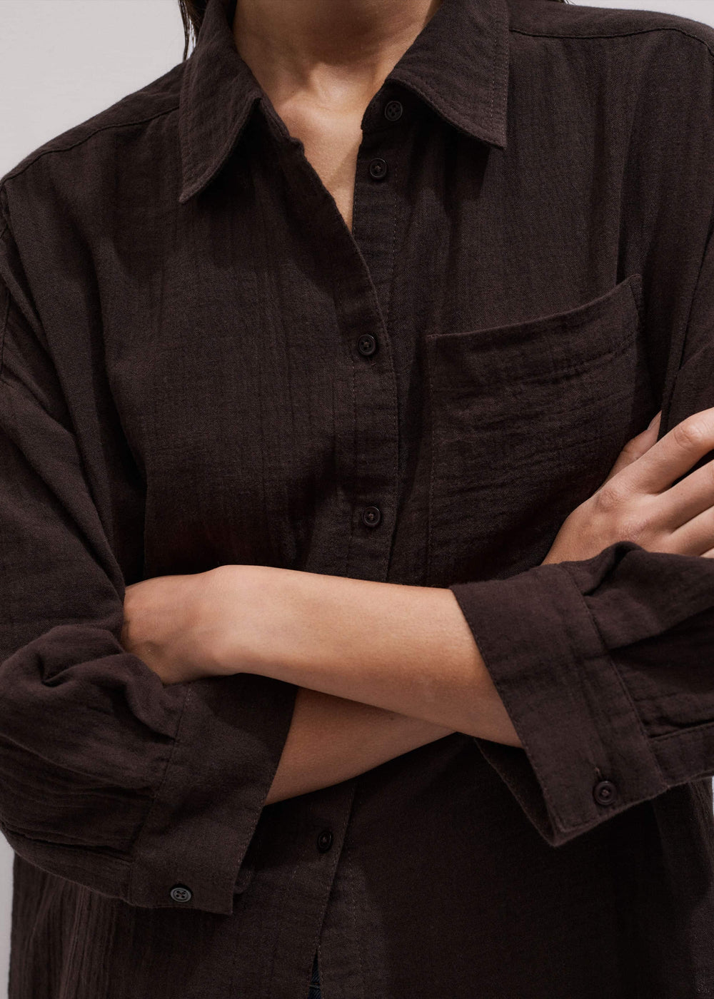 Brown Cheesecloth Relaxed Summer Shirt meandem