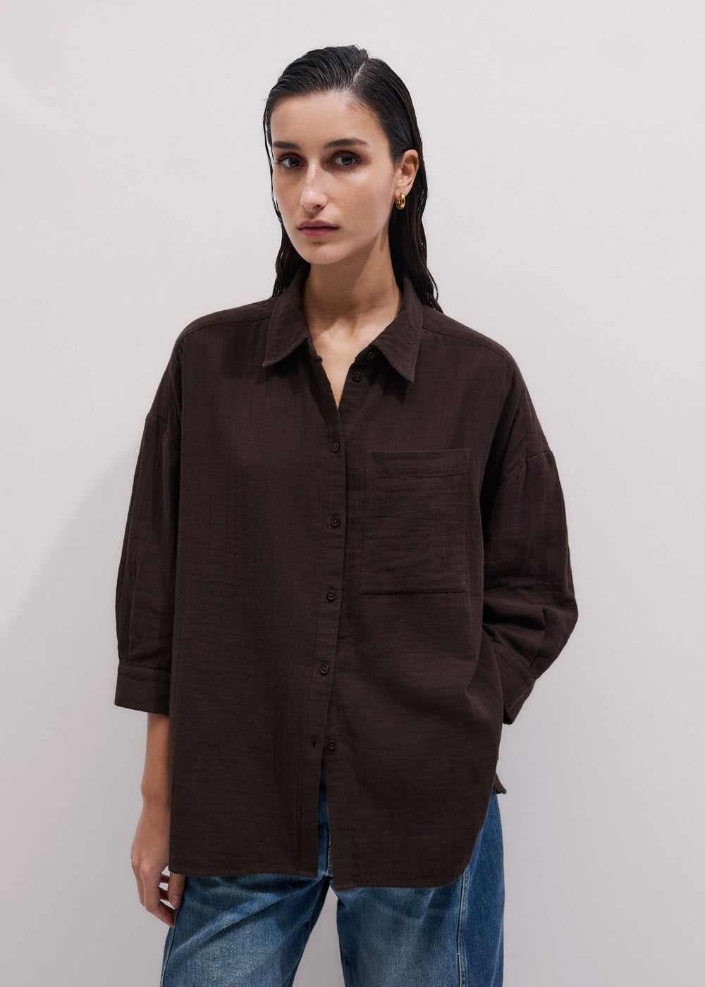 Brown Cheesecloth Relaxed Summer Shirt meandem