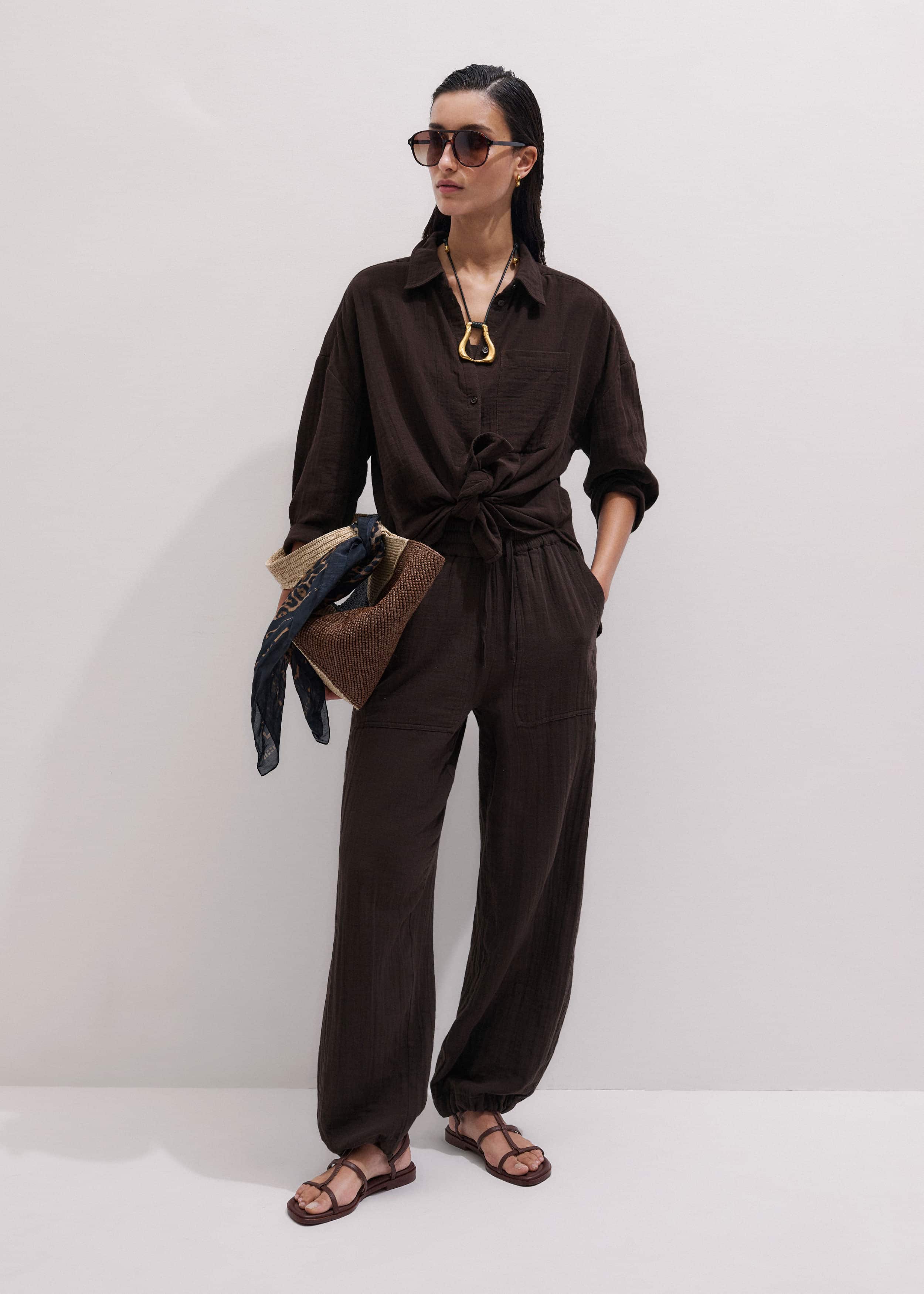 Brown Cheesecloth Relaxed Summer Shirt meandem