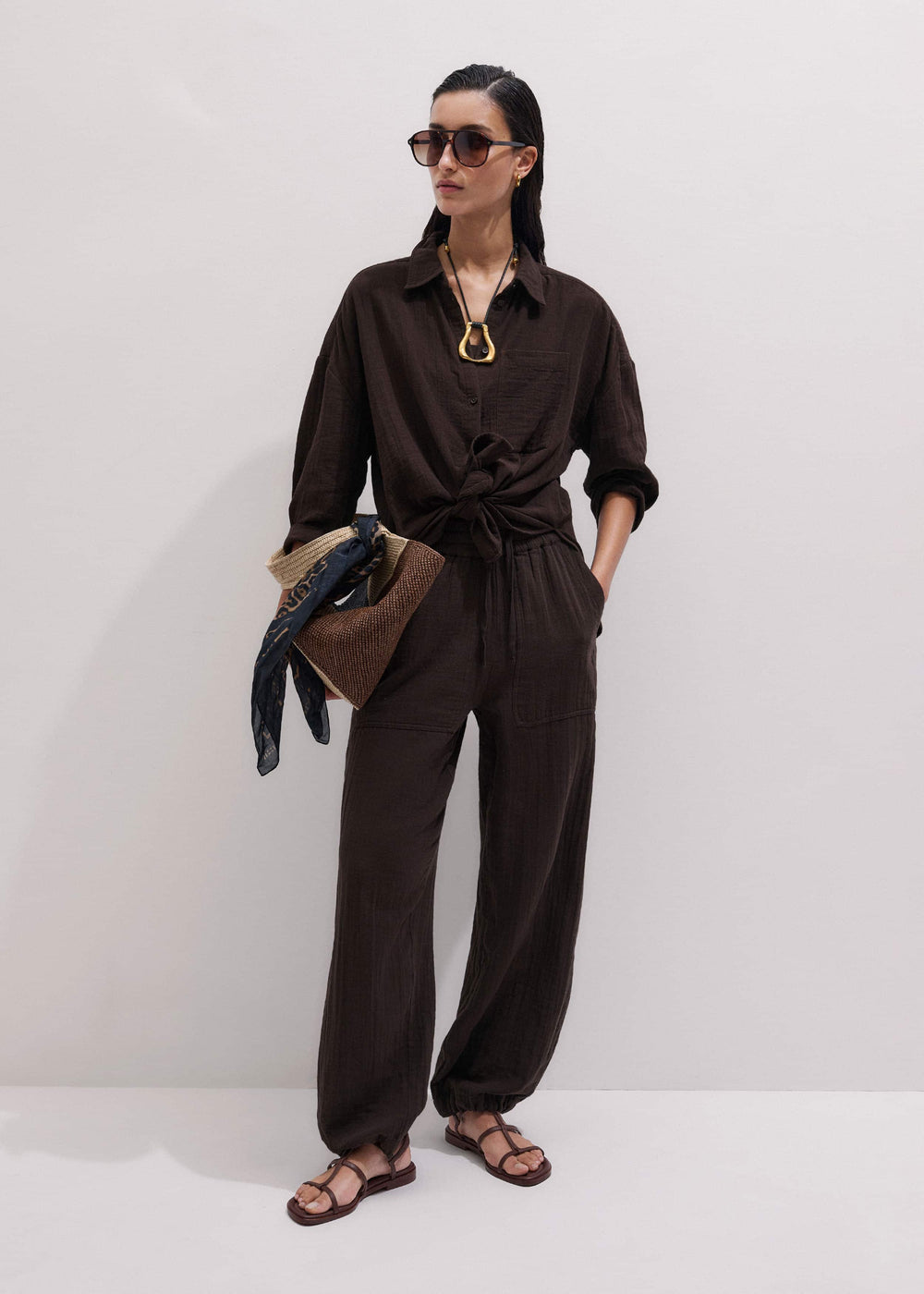 Brown Cheesecloth Relaxed Summer Shirt meandem