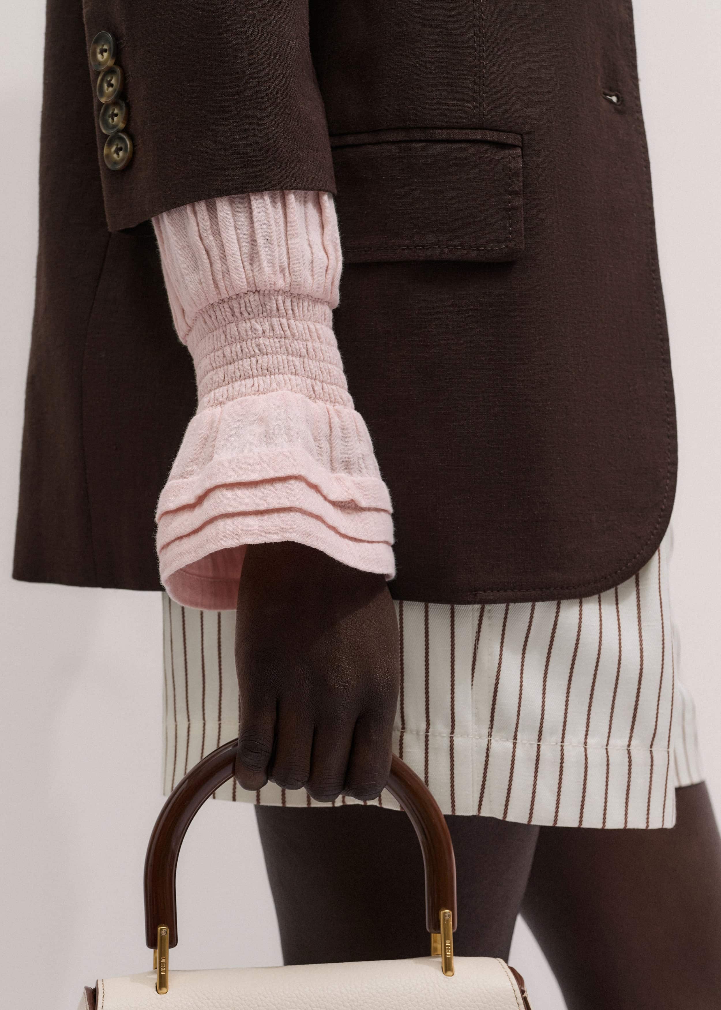 Pink Pleat Detail Long Sleeve Cheesecloth Blouse meandem