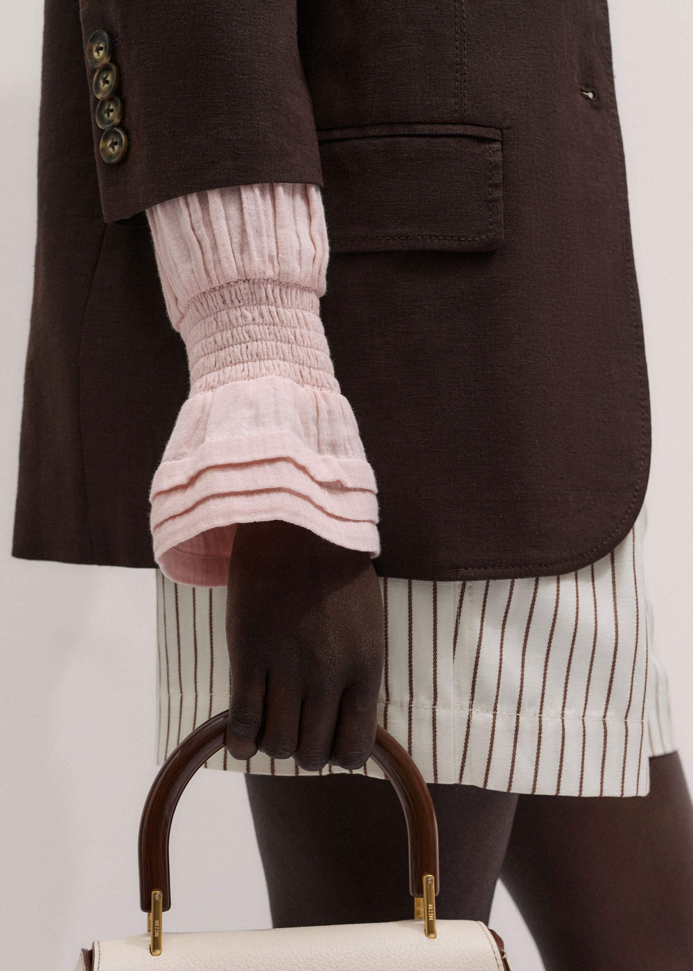 Pink Pleat Detail Long Sleeve Cheesecloth Blouse meandem