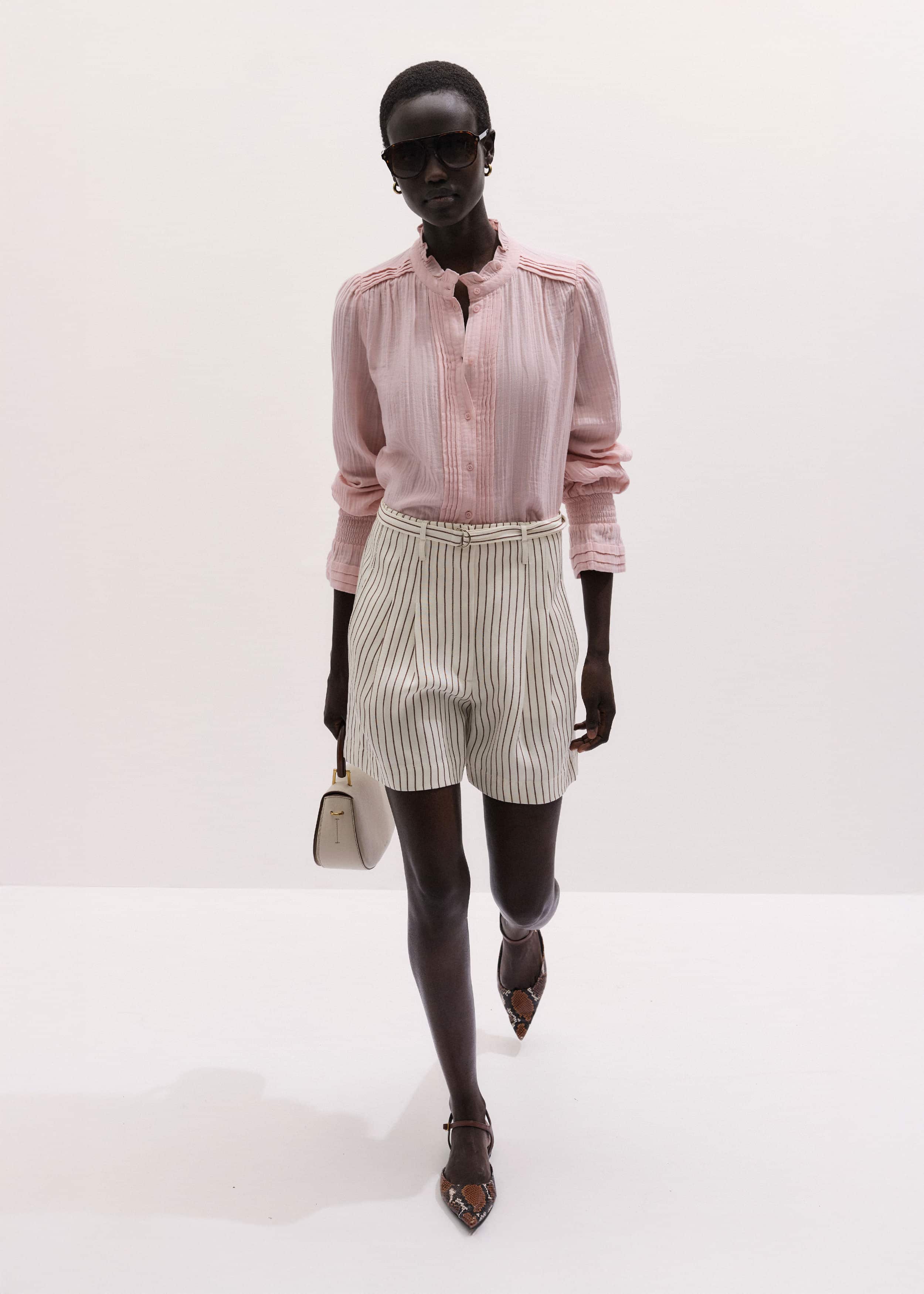 Pink Pleat Detail Long Sleeve Cheesecloth Blouse meandem