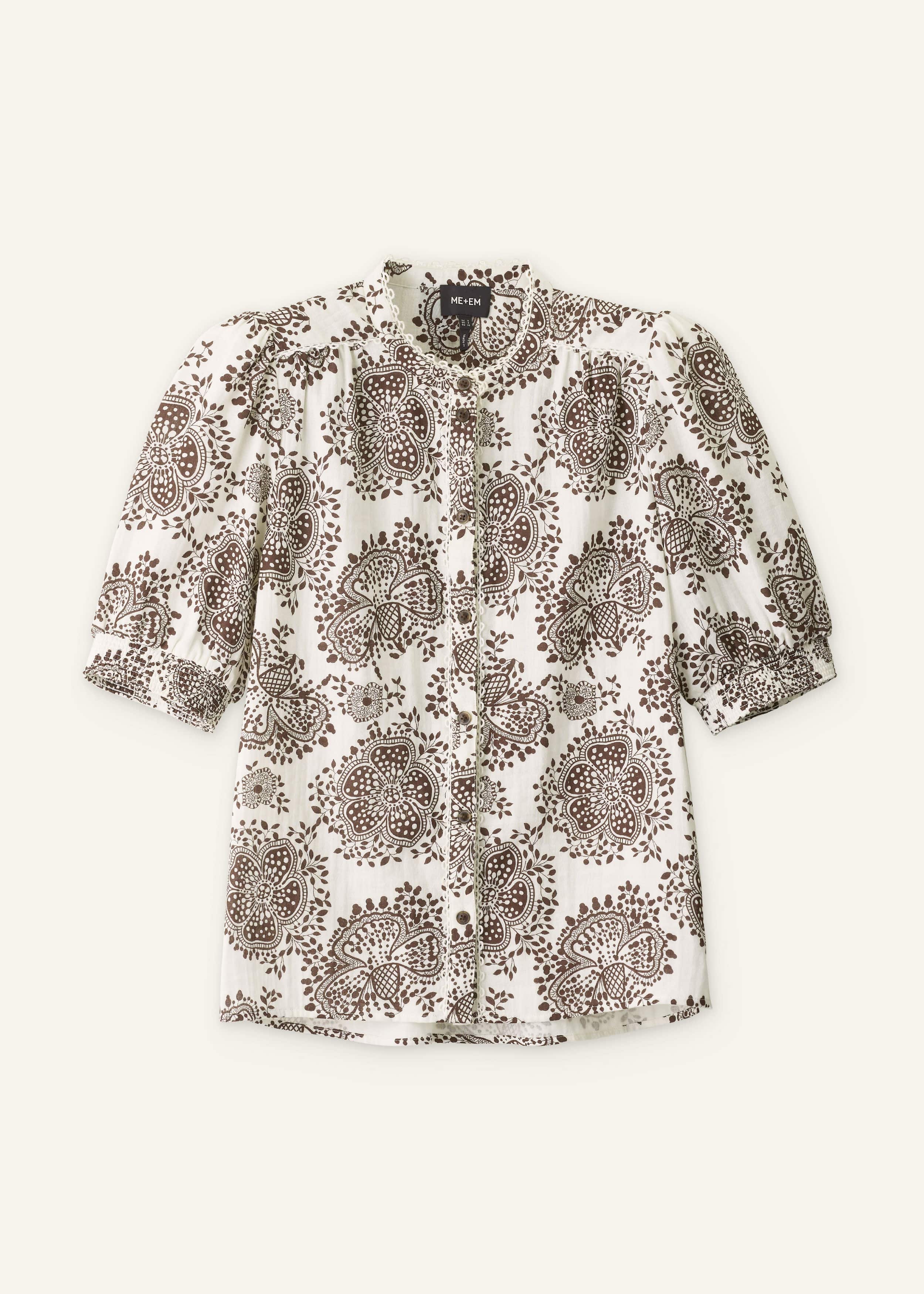 White Cheesecloth In-Full-Bloom Print Straight Blouse meandem