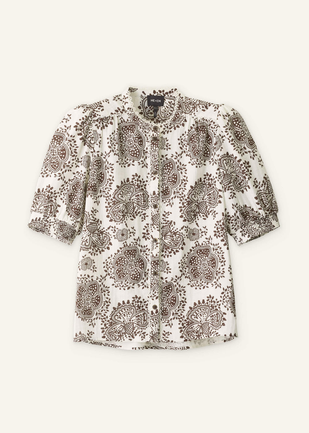 White Cheesecloth In-Full-Bloom Print Straight Blouse meandem