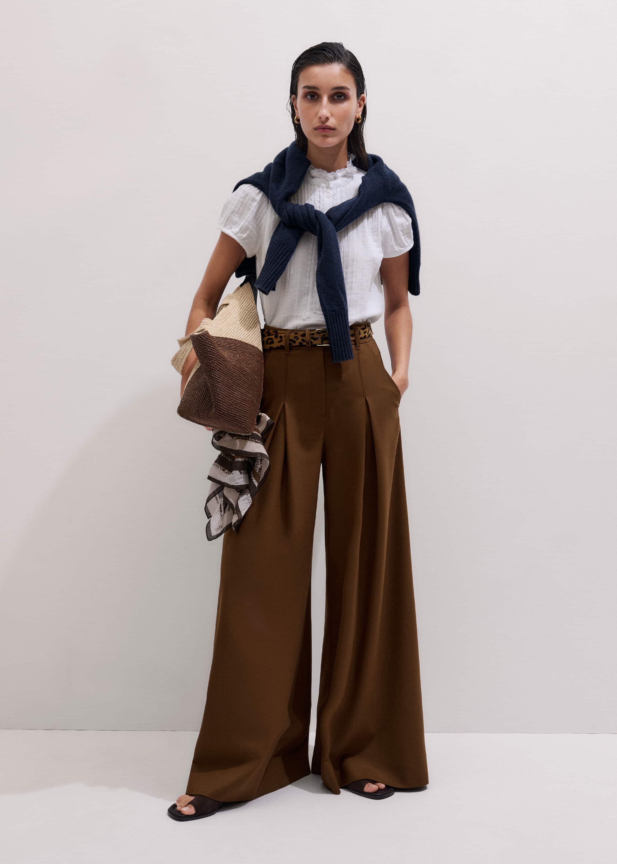 White Straight Cheesecloth Cap-Sleeve Blouse meandem