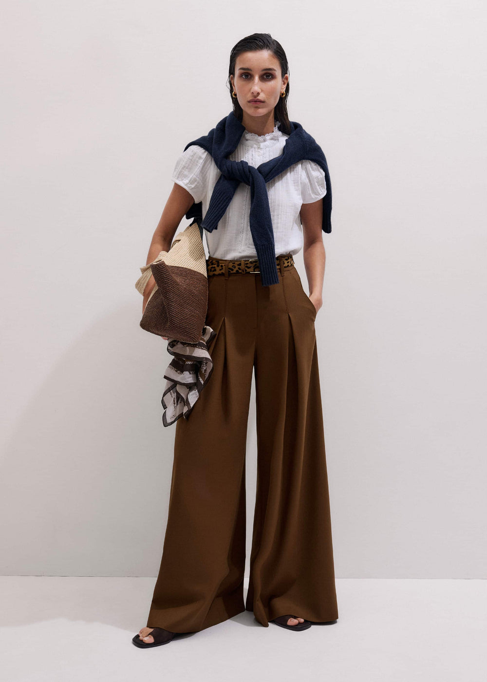 White Straight Cheesecloth Cap-Sleeve Blouse meandem