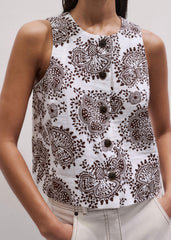 White Cheesecloth Full Bloom Print Short Straight Top meandem