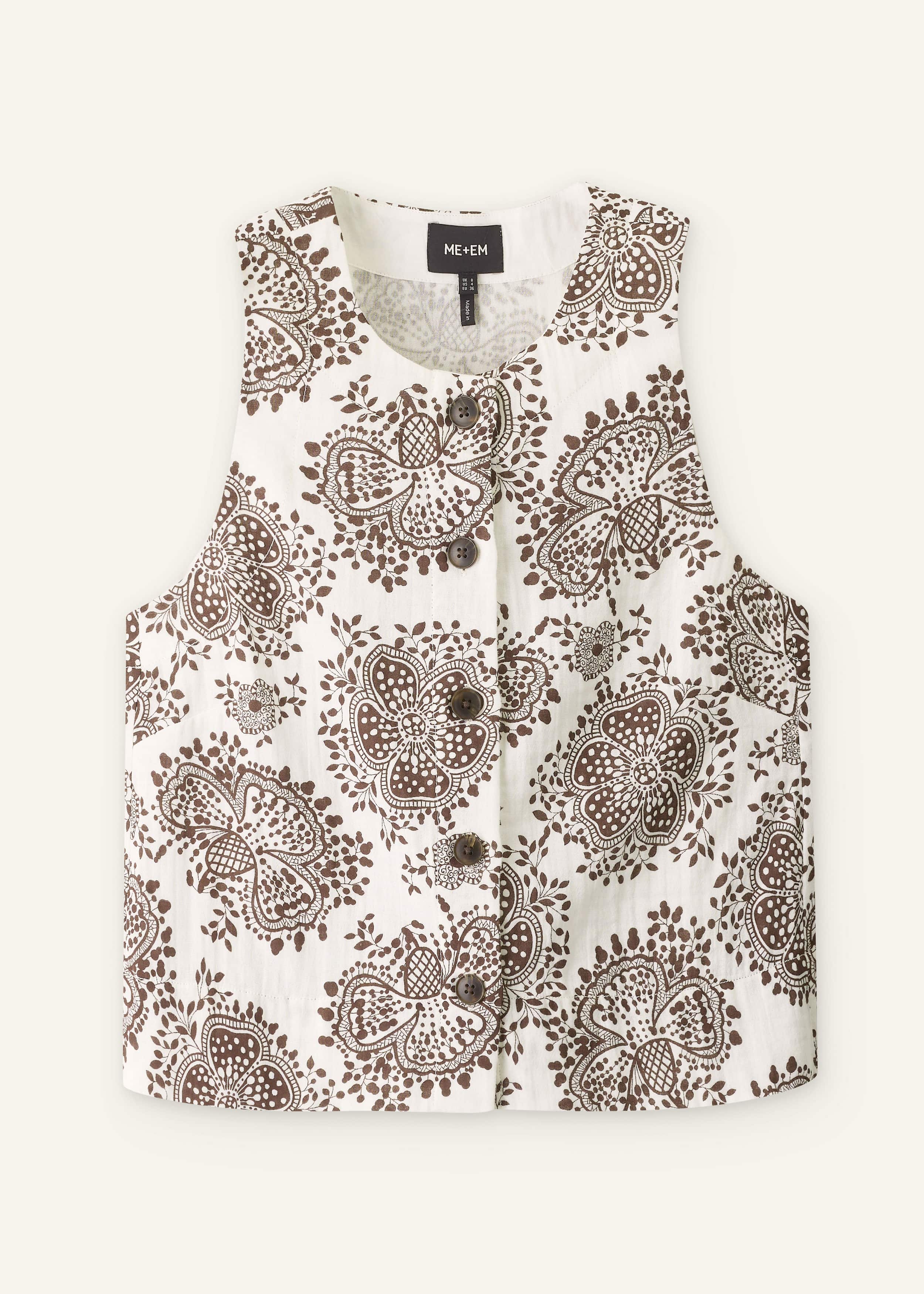 White Cheesecloth Full Bloom Print Short Straight Top meandem