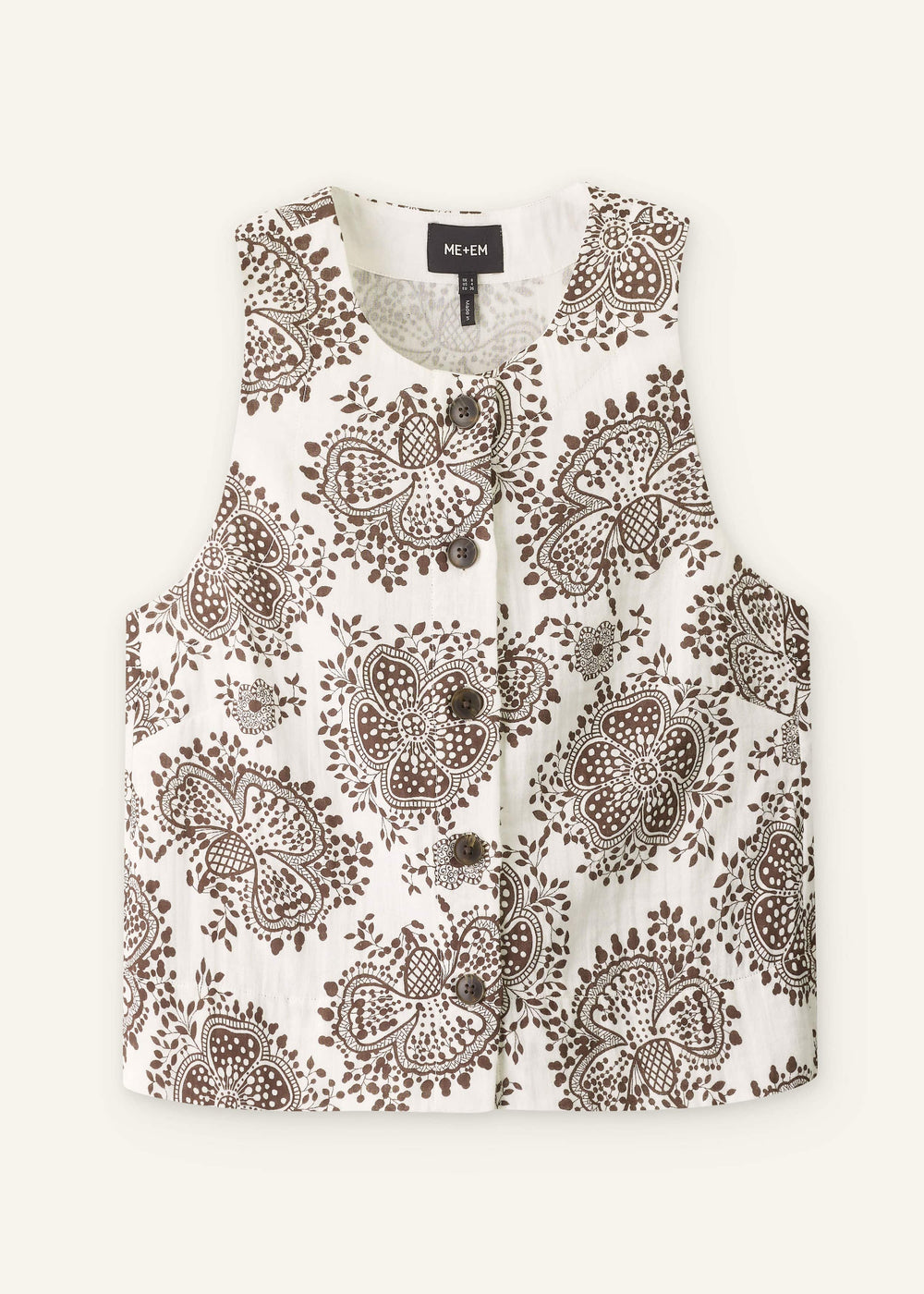 White Cheesecloth Full Bloom Print Short Straight Top meandem