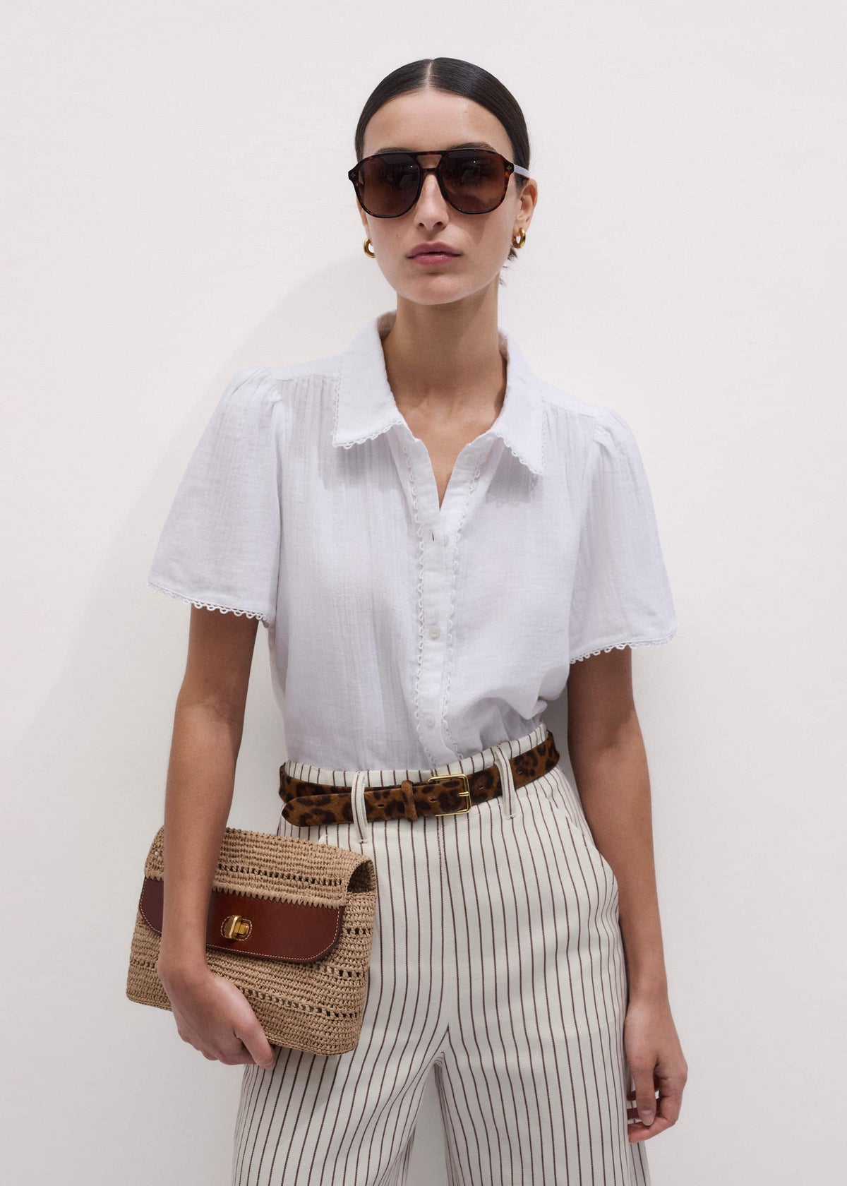 White Cheesecloth Trim Detail Blouse meandem