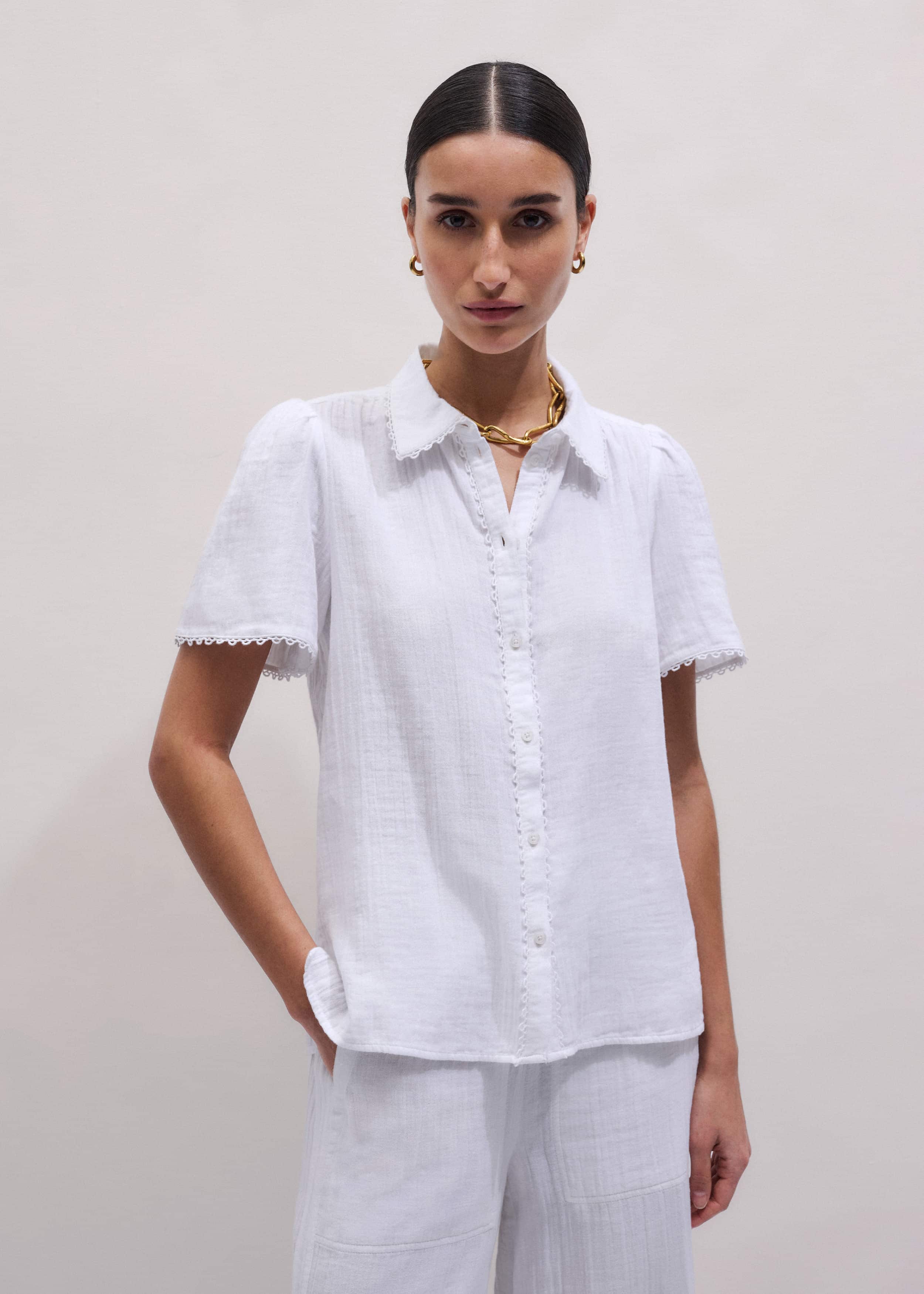 White Cheesecloth Trim Detail Blouse meandem