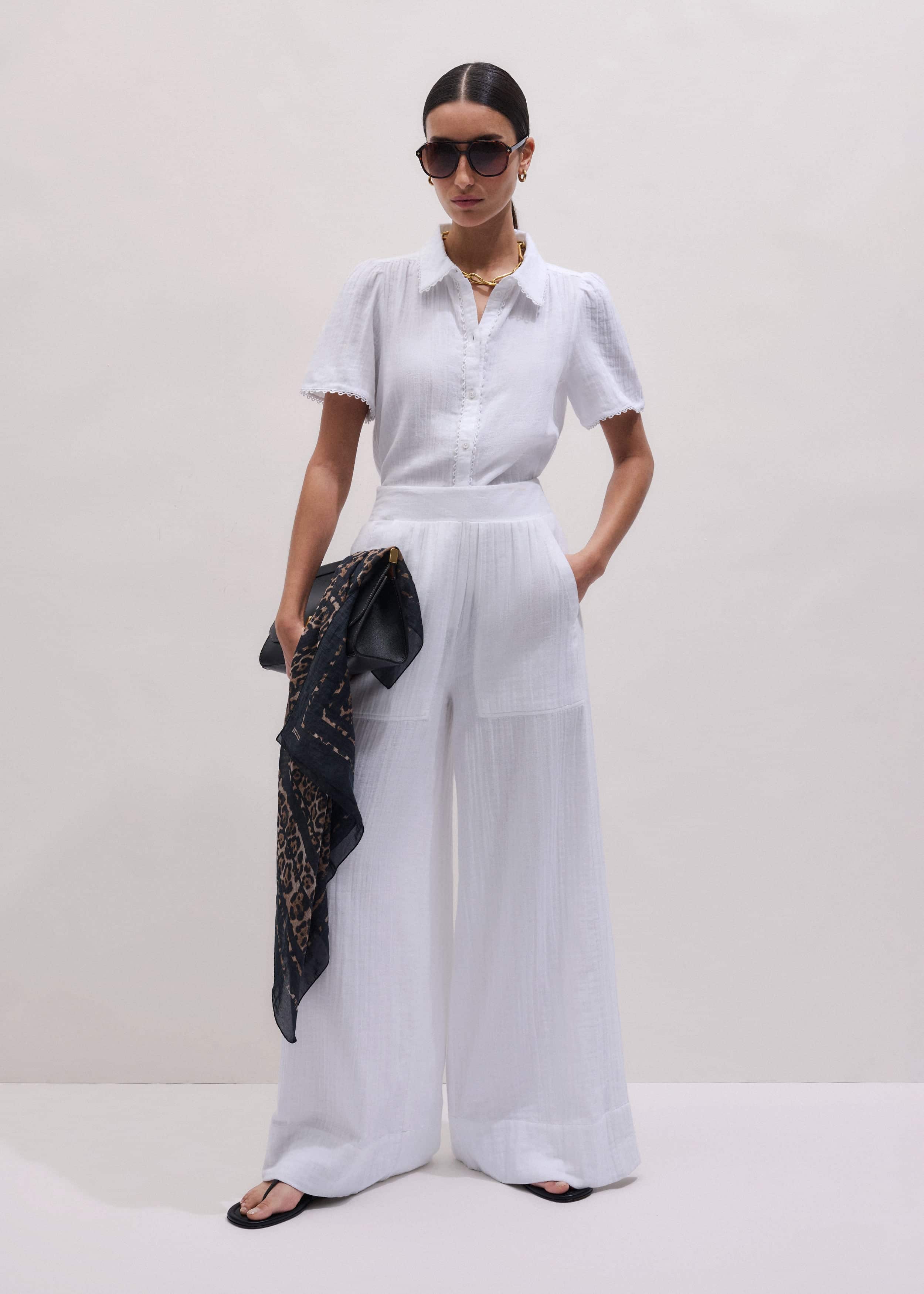 White Cheesecloth Trim Detail Blouse meandem