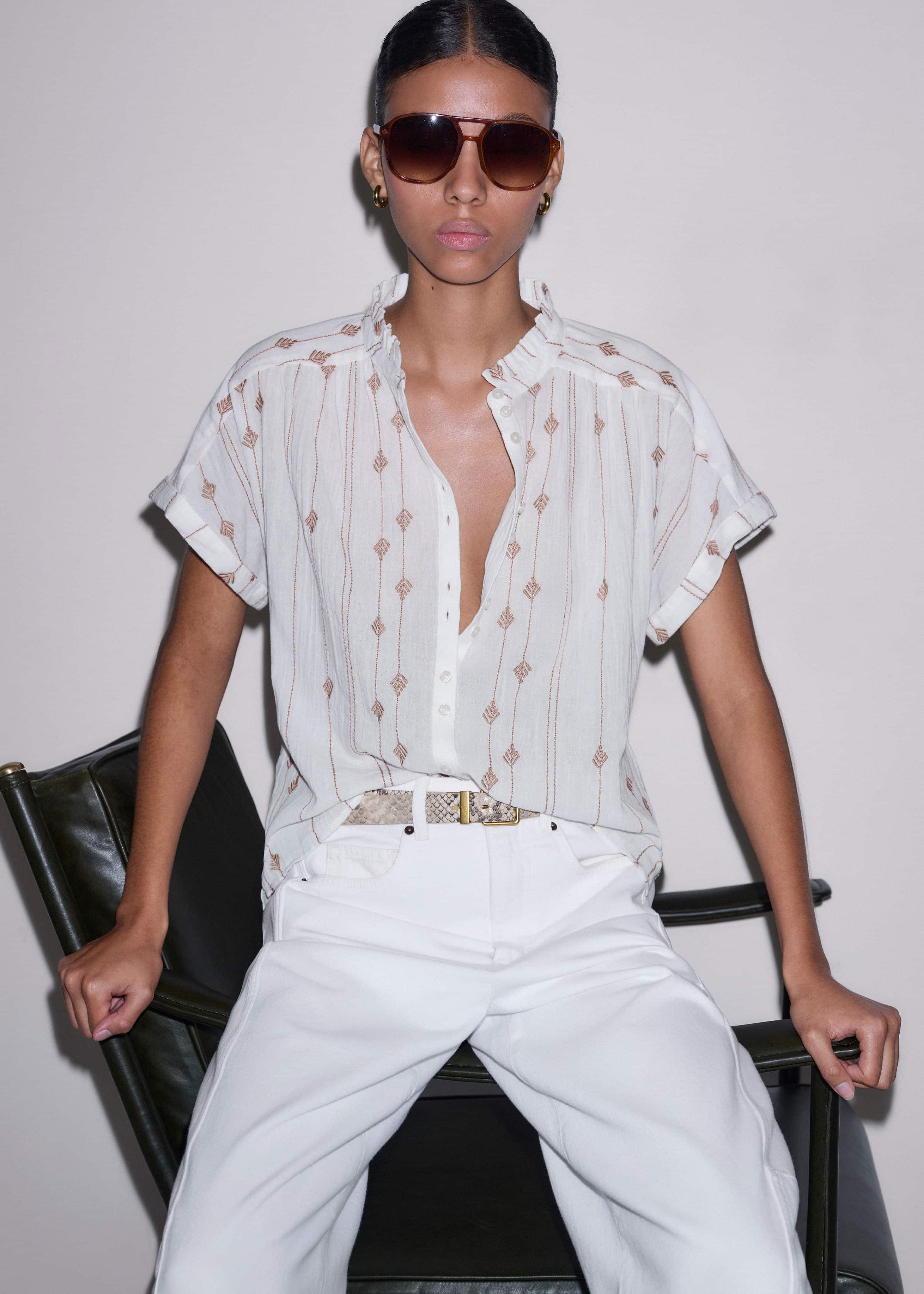 White Turn-Up Cuff Blouse meandem