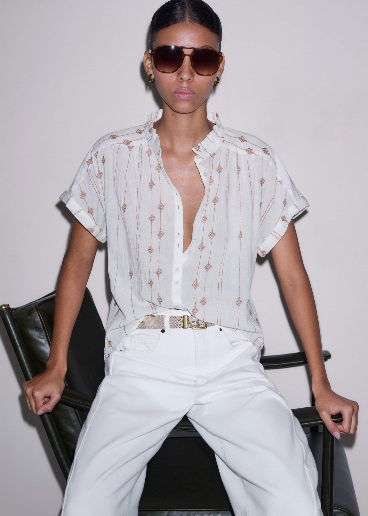 White Turn-Up Cuff Blouse meandem