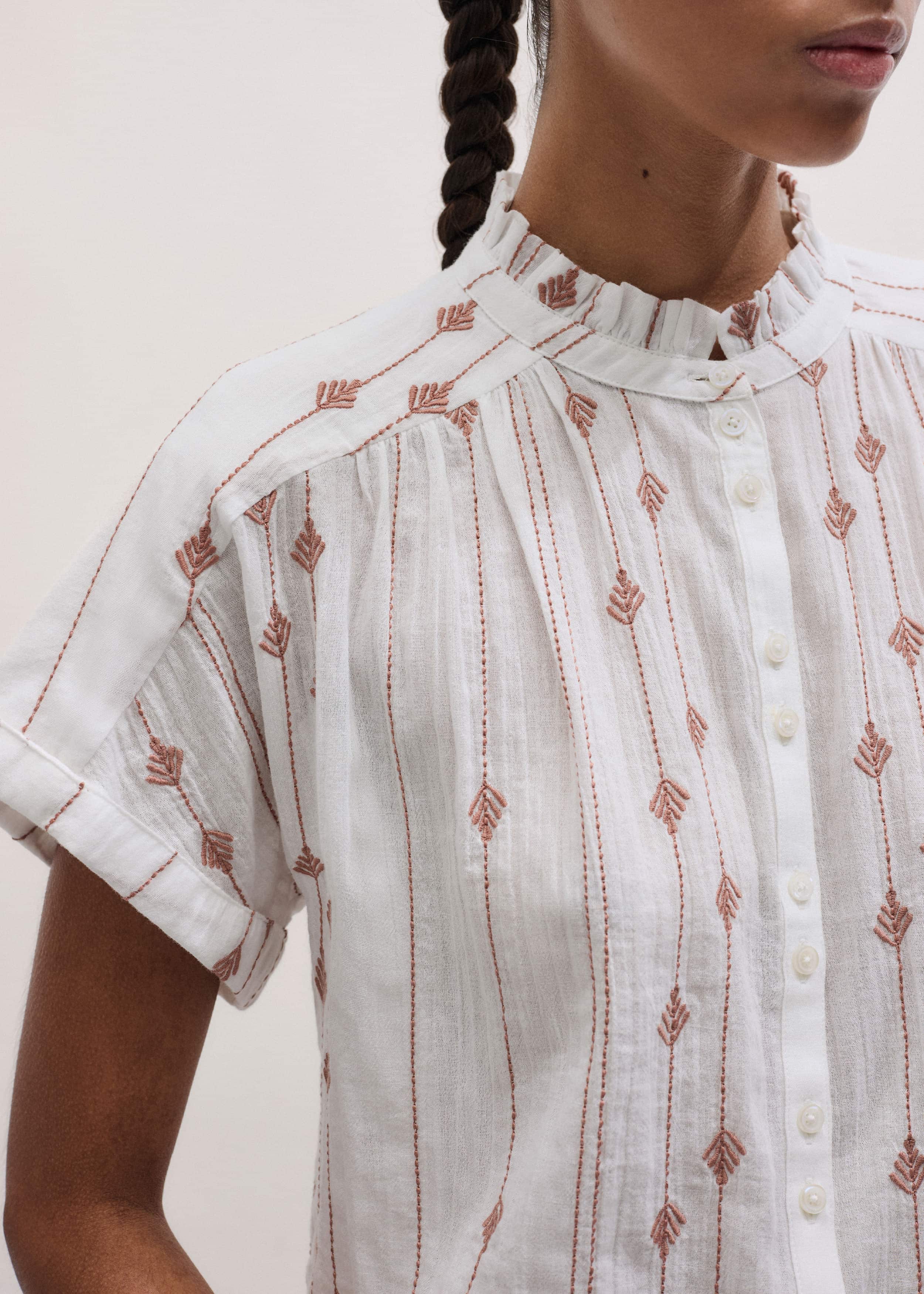 White Turn-Up Cuff Blouse meandem