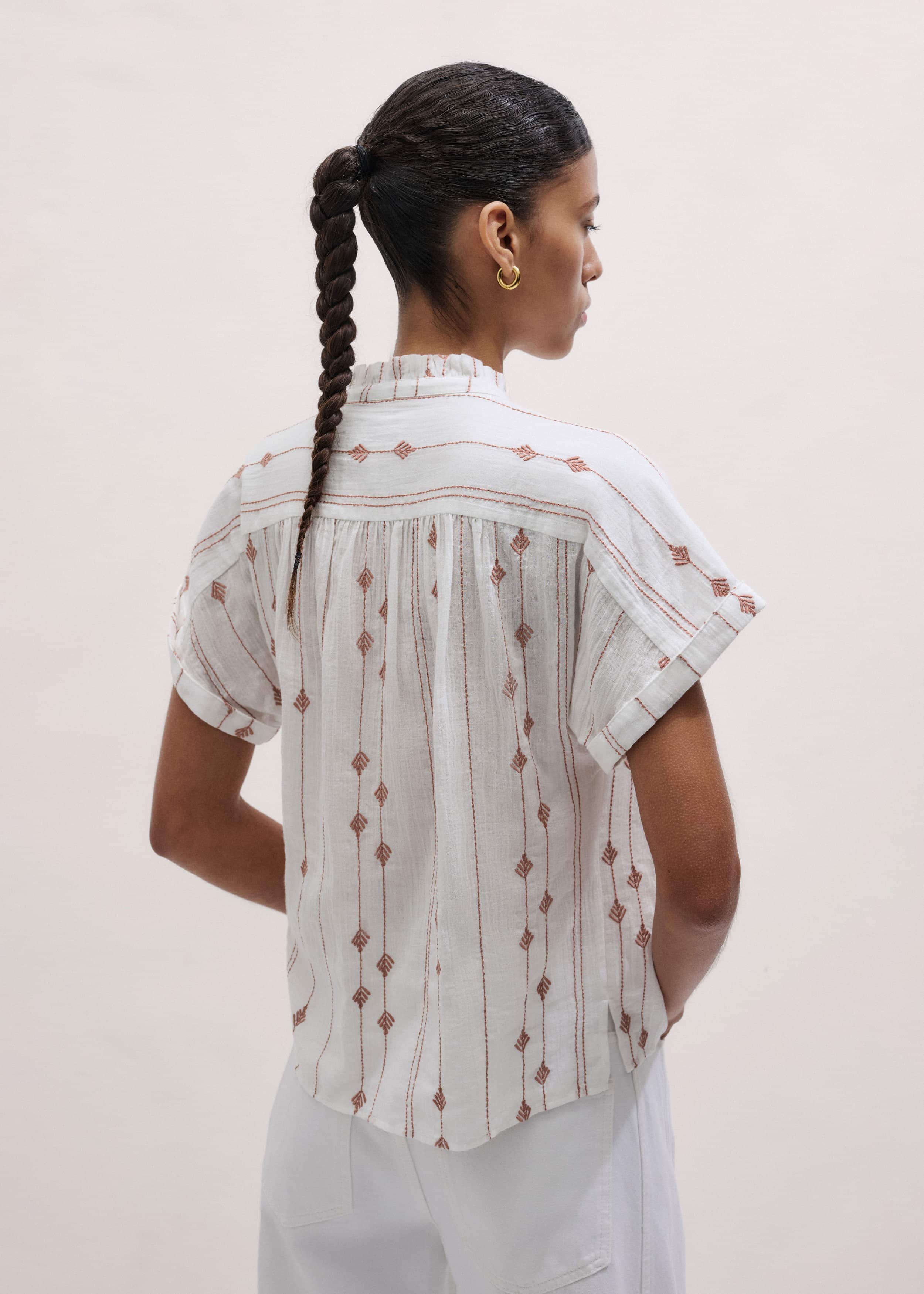 White Turn-Up Cuff Blouse meandem