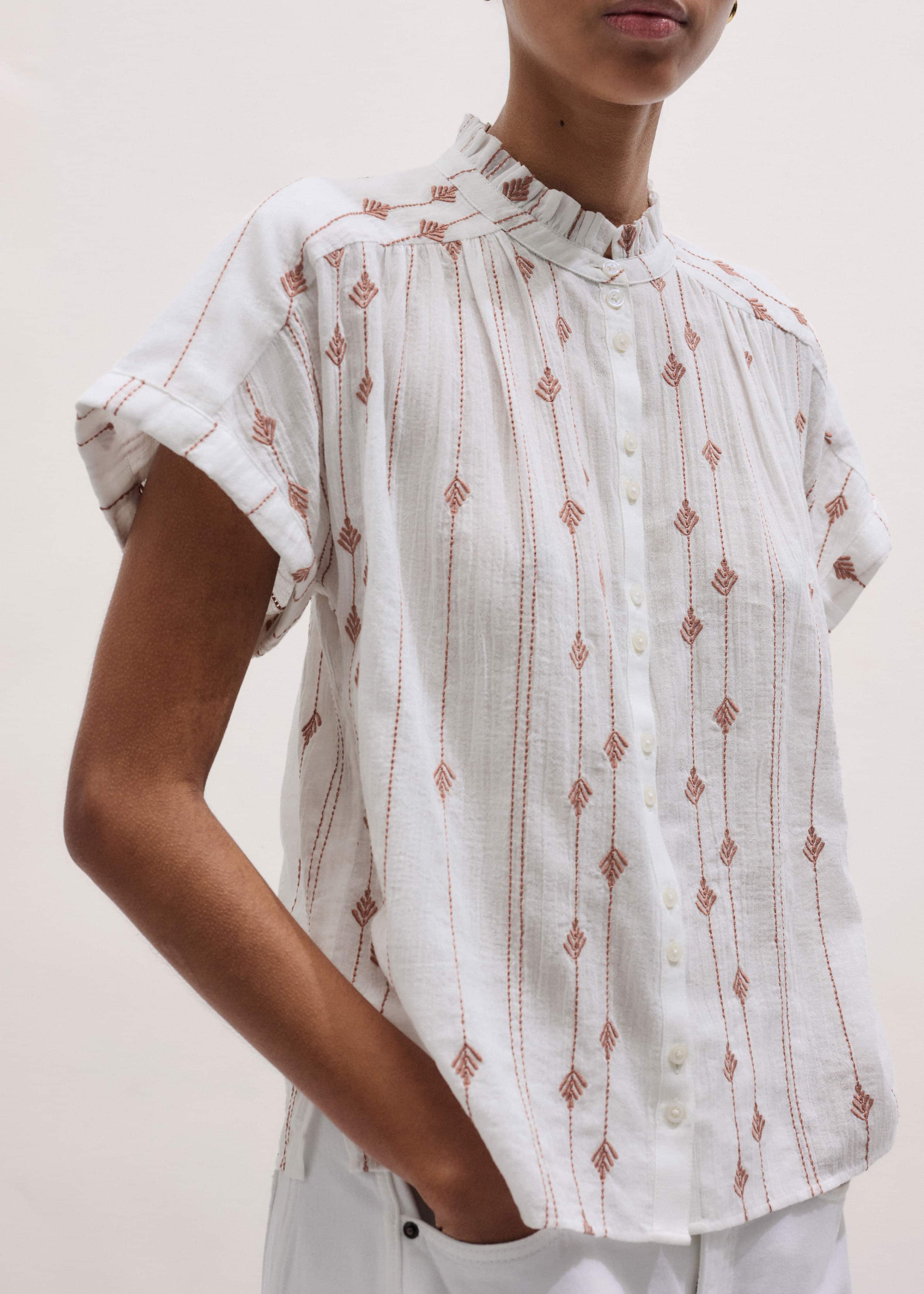 White Turn-Up Cuff Blouse meandem