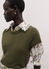 Cream Silk Cotton Wild Spring Floral Print Blouse meandem
