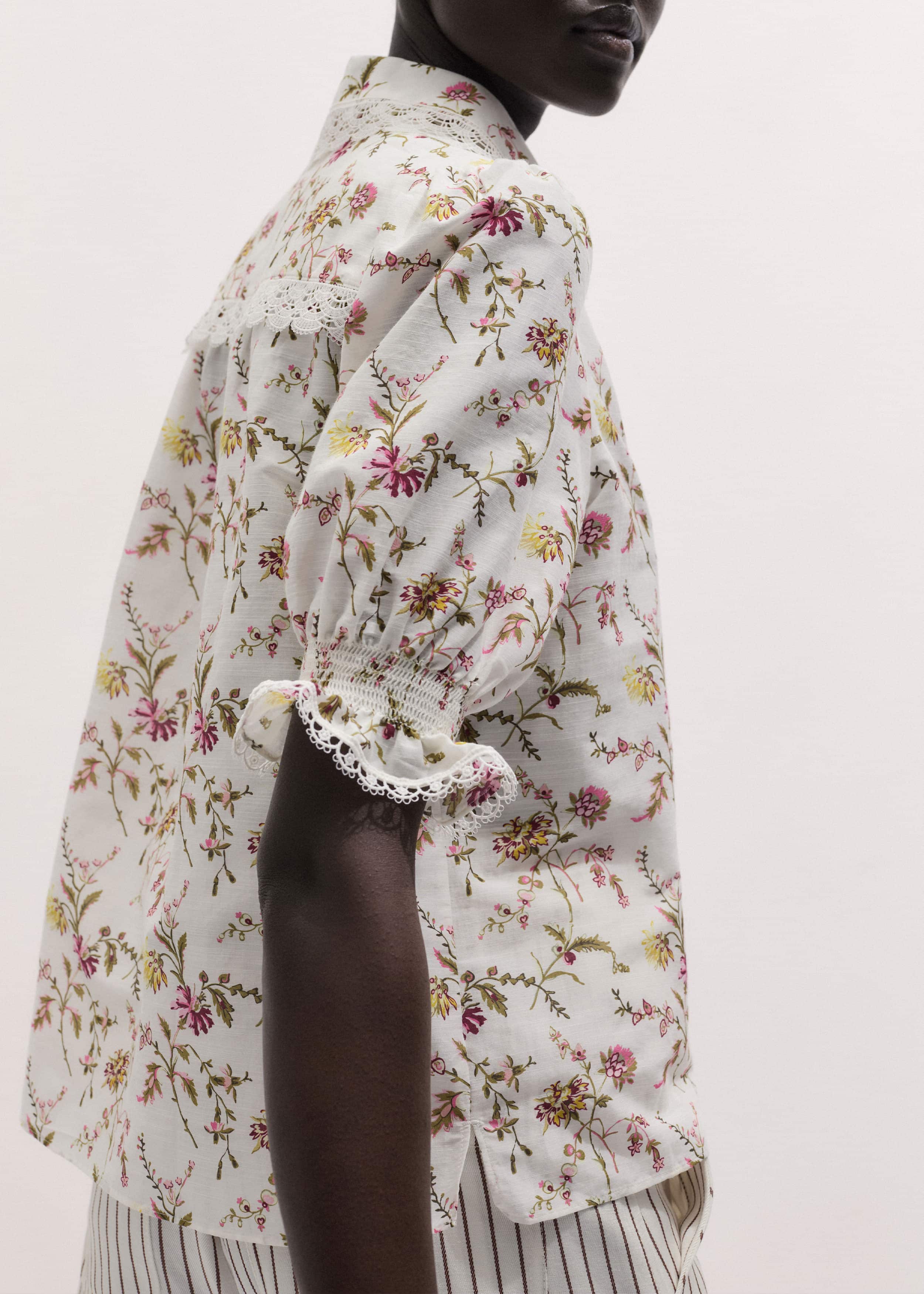 Cream Silk Cotton Wild Spring Floral Print Blouse meandem