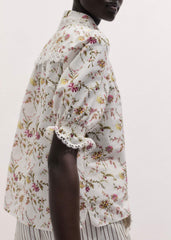 Cream Silk Cotton Wild Spring Floral Print Blouse meandem