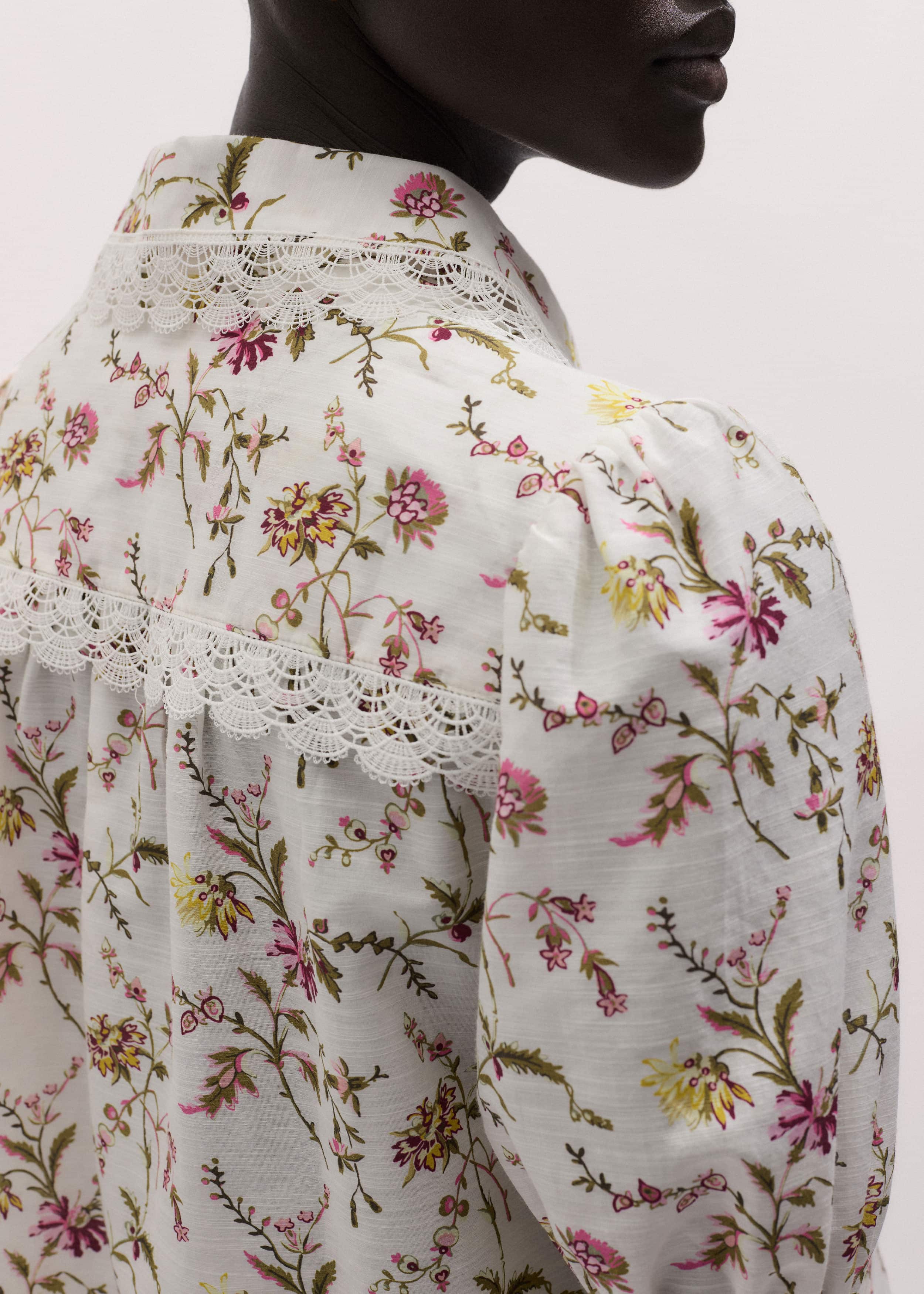 Cream Silk Cotton Wild Spring Floral Print Blouse meandem