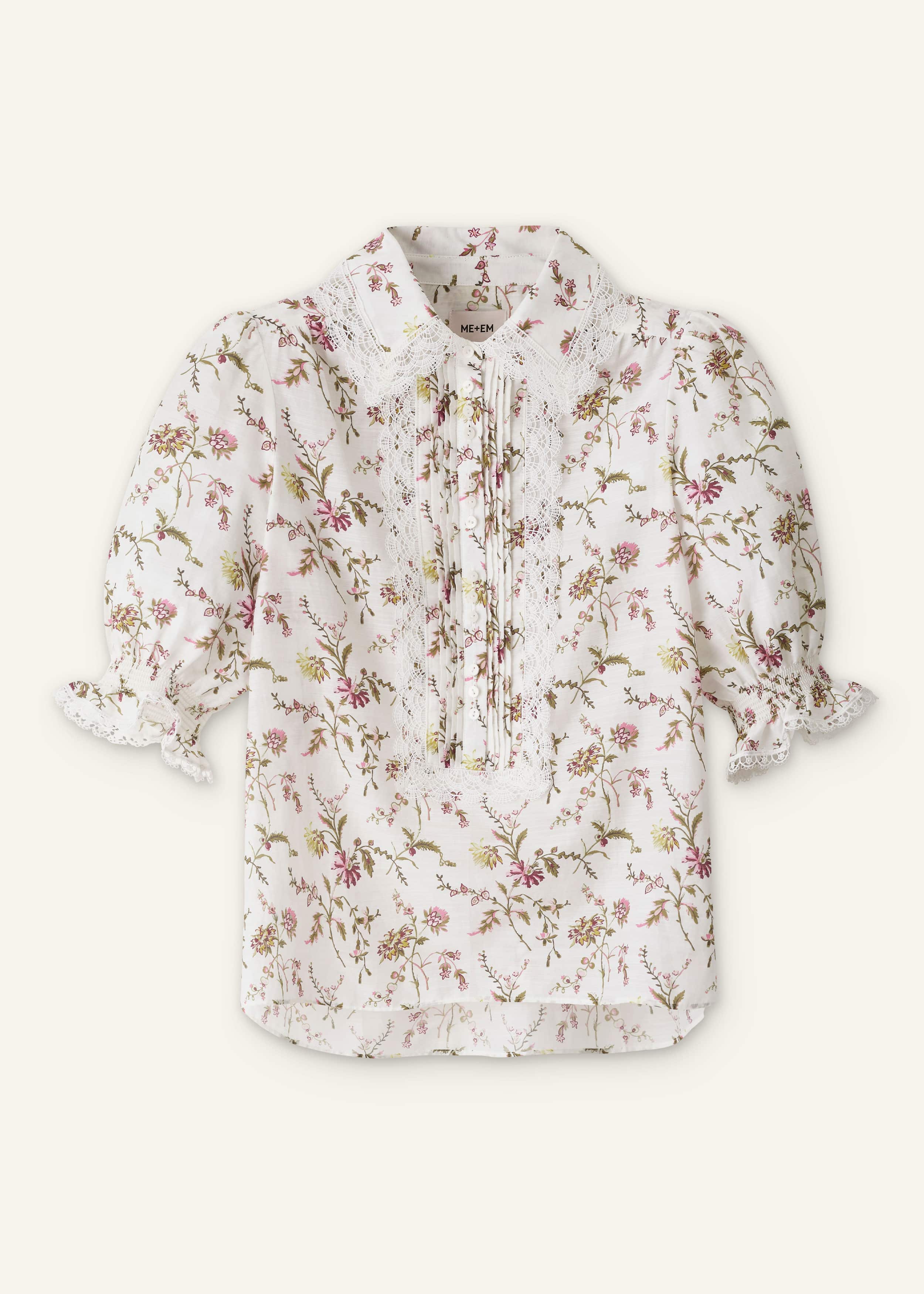 Cream Silk Cotton Wild Spring Floral Print Blouse meandem
