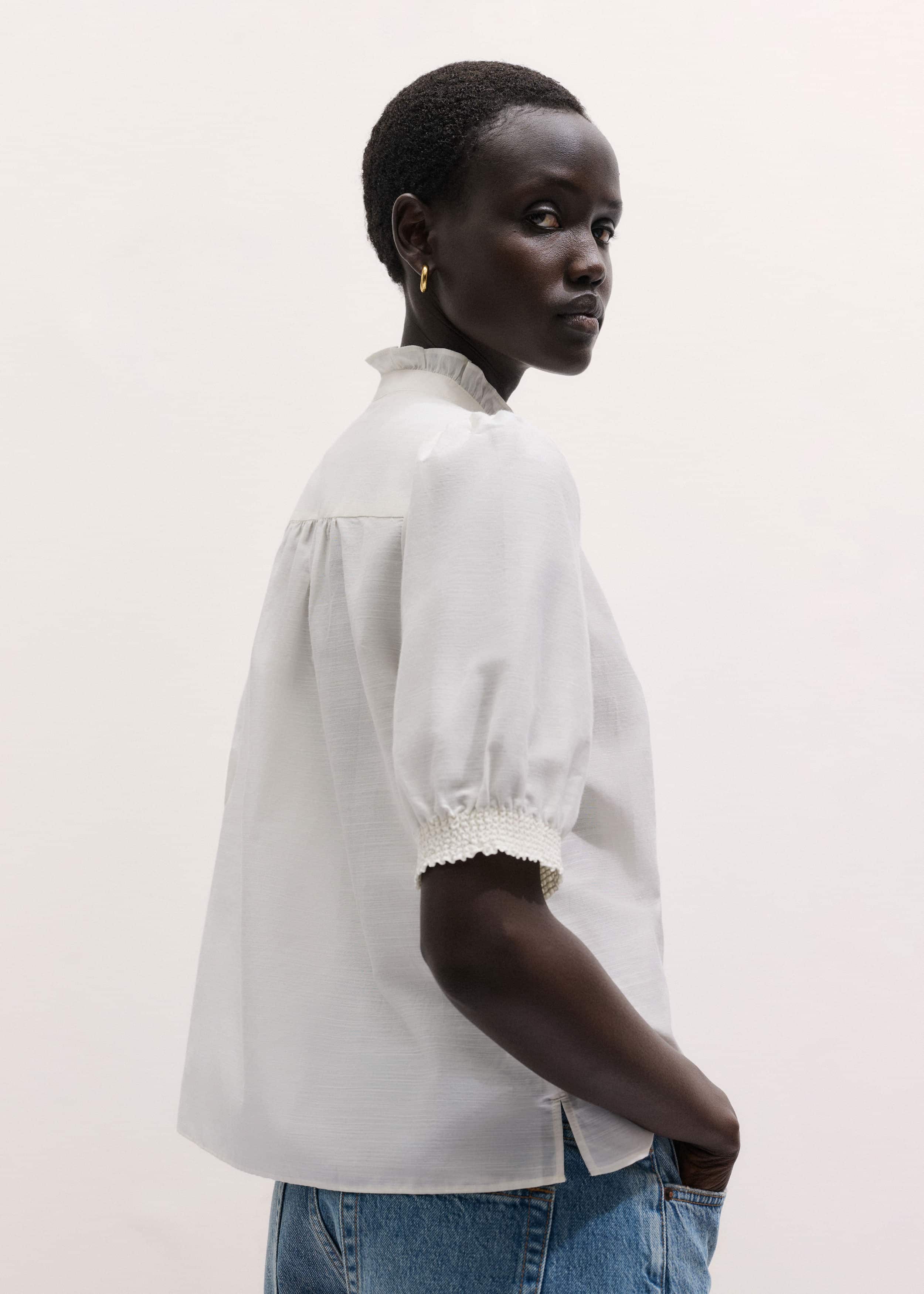 White Silk + Cotton Pintuck Detail Straight Blouse meandem