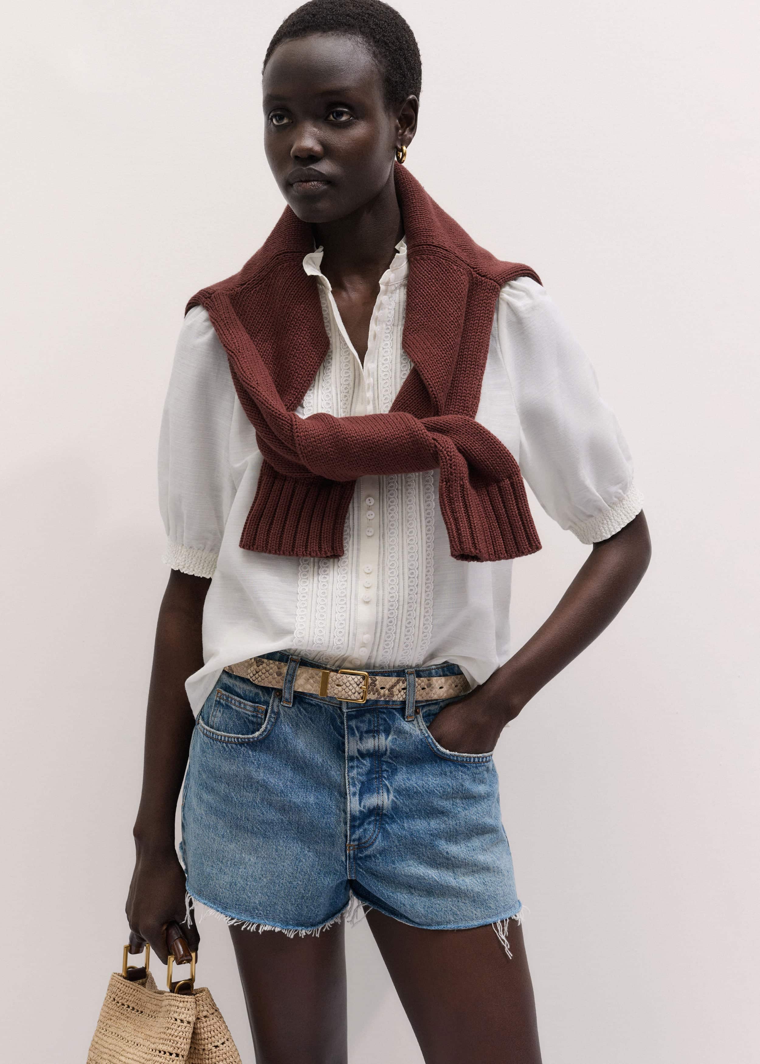 White Silk + Cotton Pintuck Detail Straight Blouse meandem