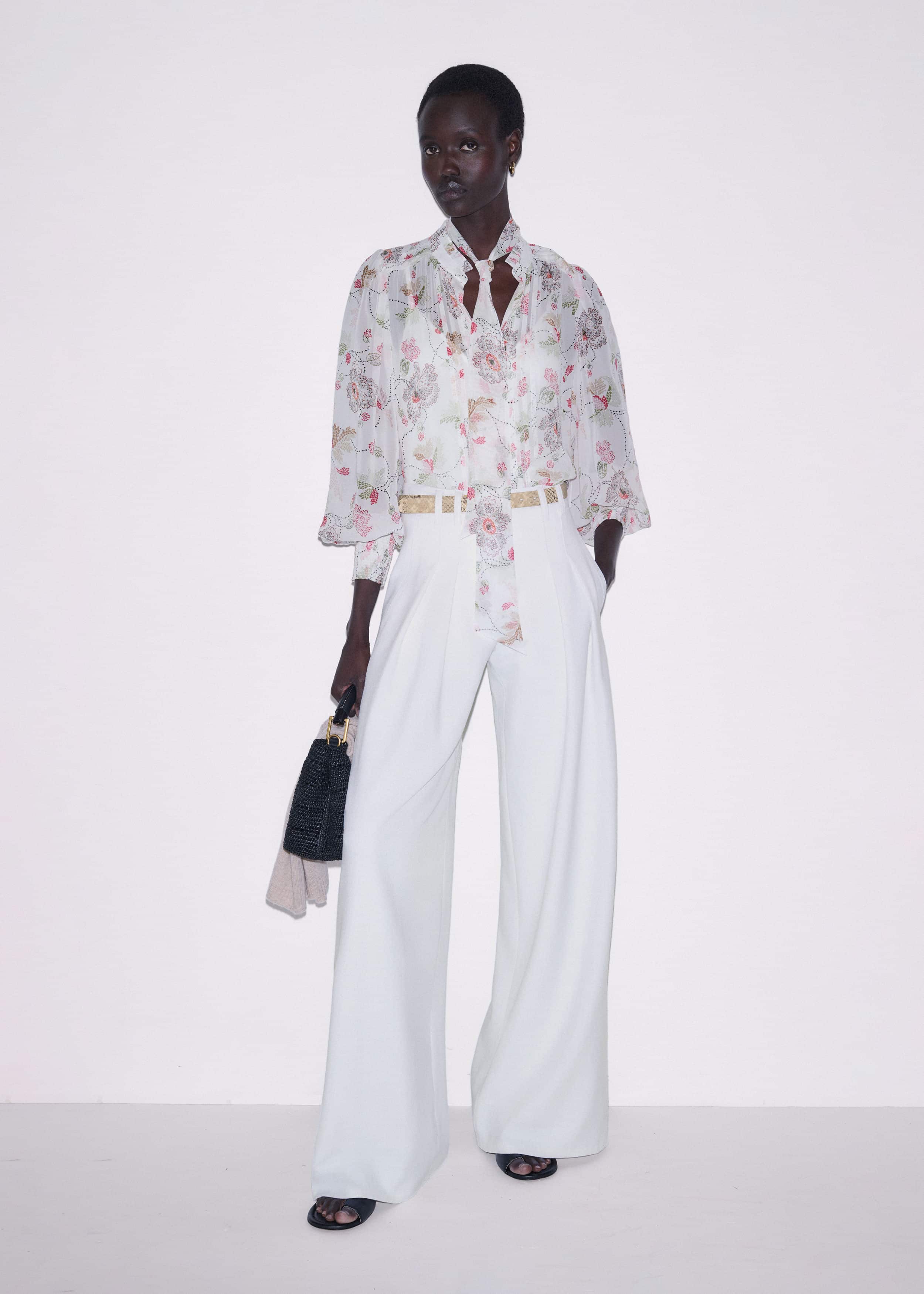 Cream Silk Balloon Sleeve Blouse meandem