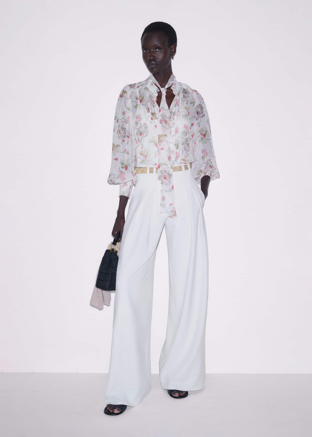 Cream Silk Balloon Sleeve Blouse meandem