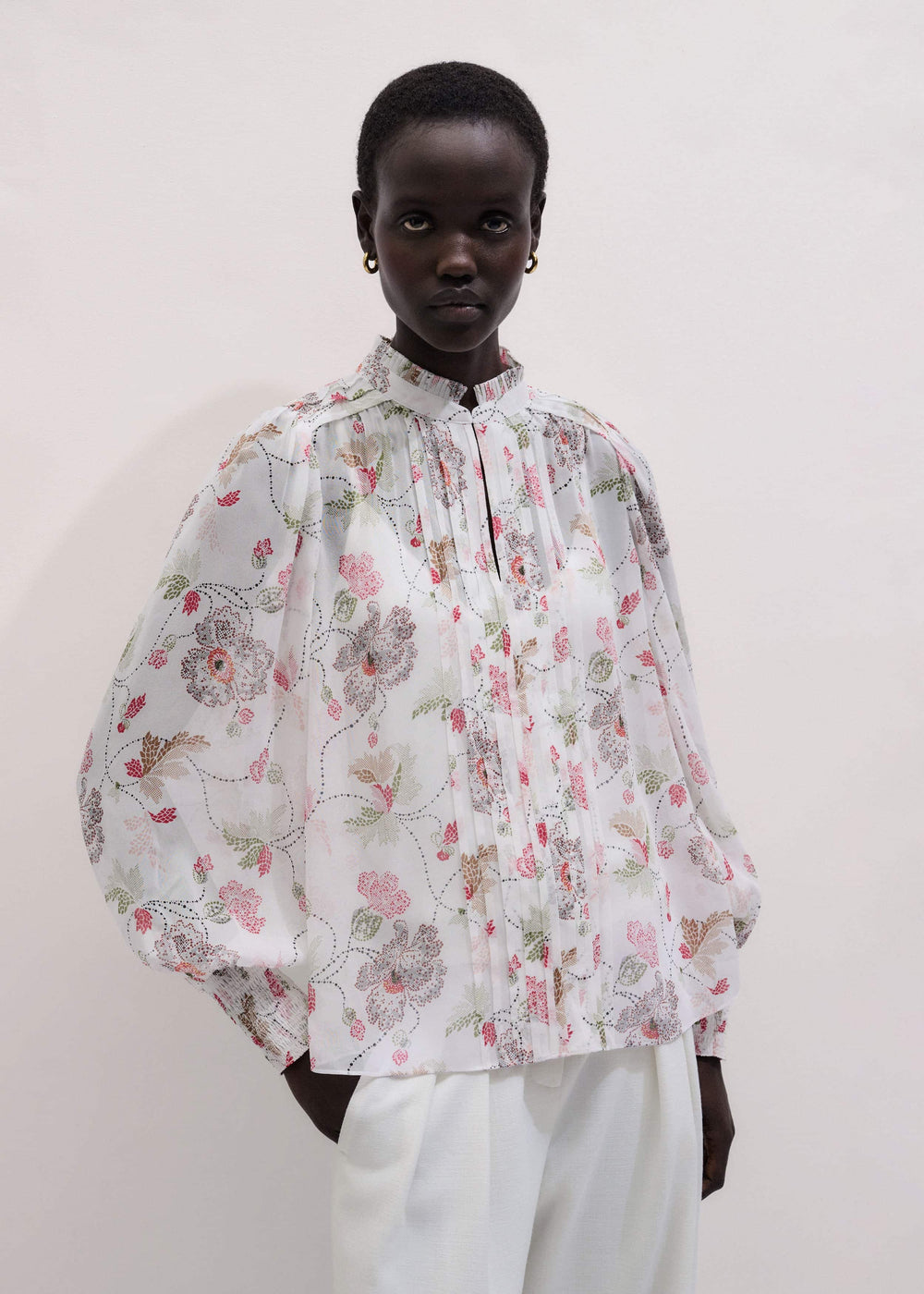 Cream Silk Balloon Sleeve Blouse meandem