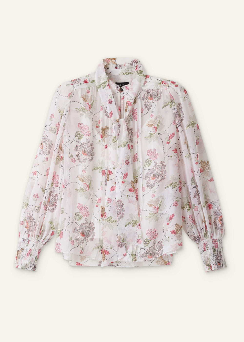 Cream Silk Balloon Sleeve Blouse meandem