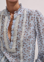 Blue Scallop Daisy Print Trim Detail Blouse + Tie meandem