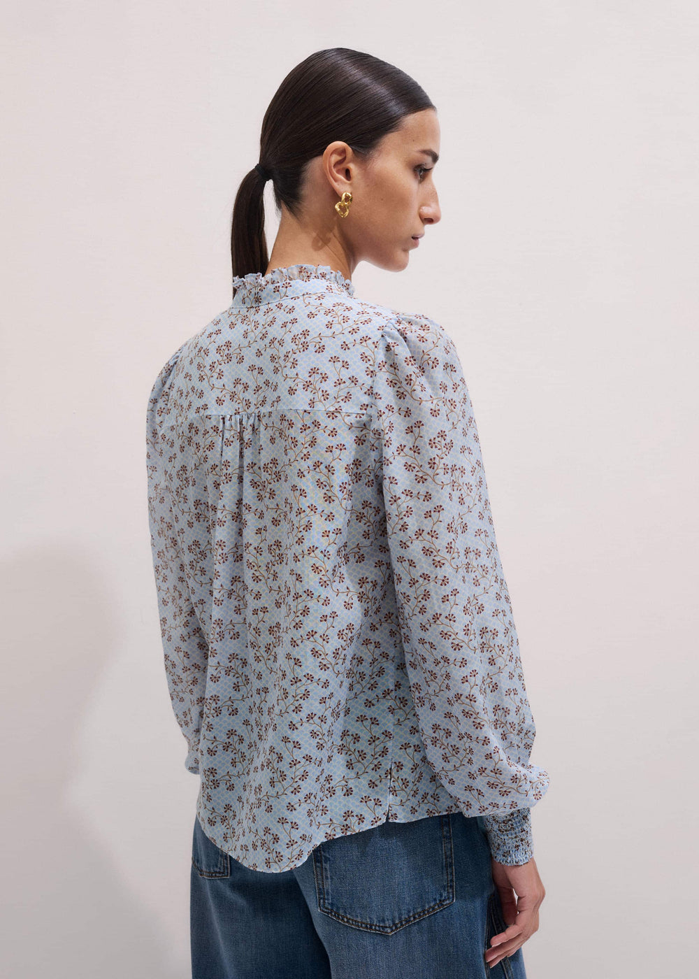 Blue Scallop Daisy Print Trim Detail Blouse + Tie meandem