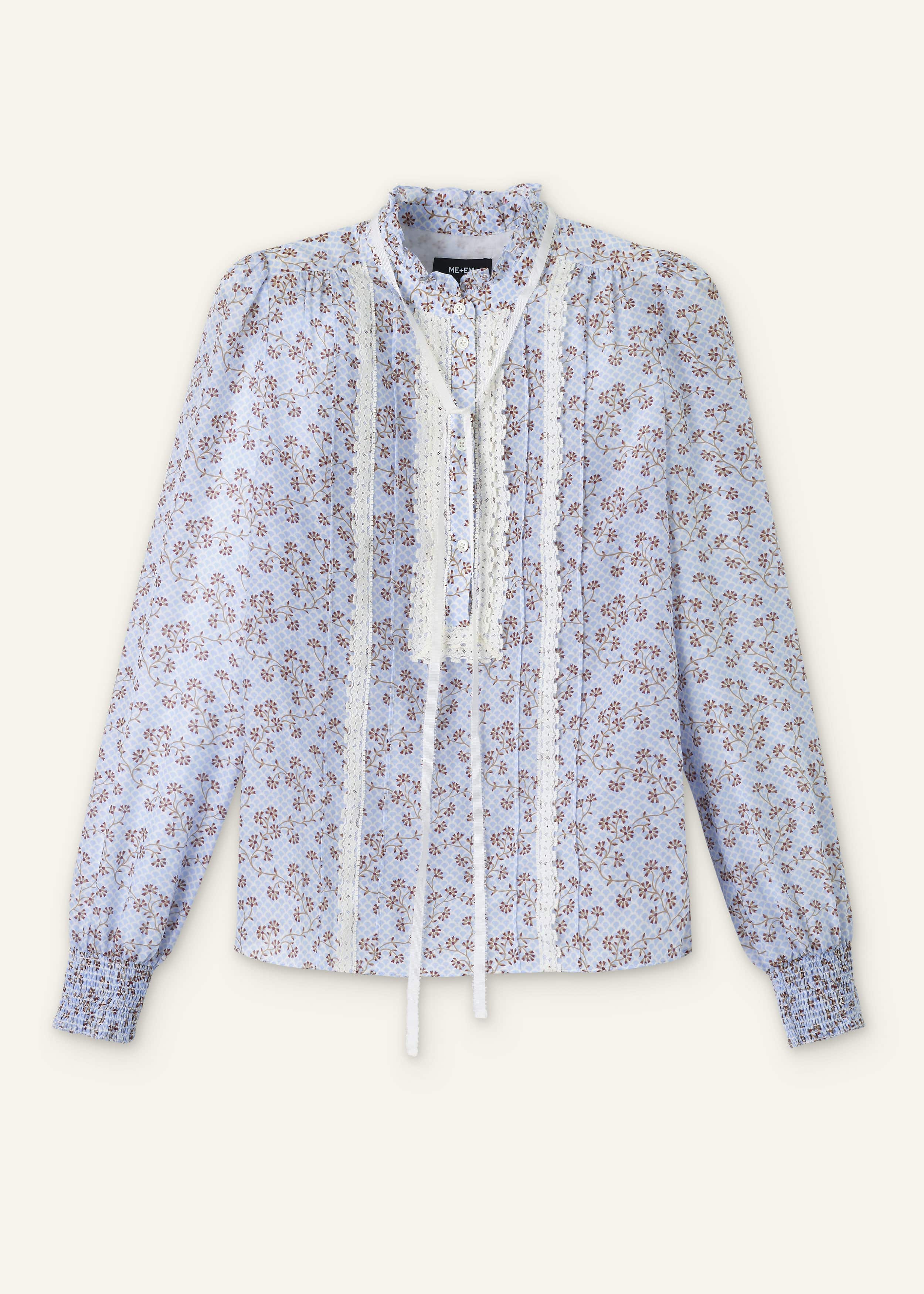 Blue Scallop Daisy Print Trim Detail Blouse + Tie meandem