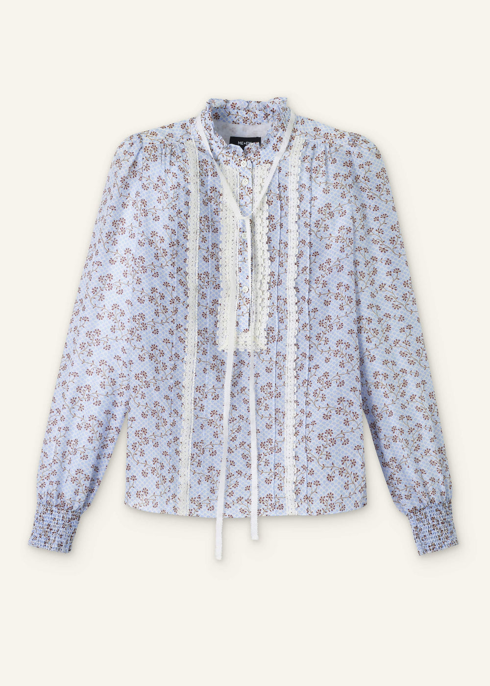 Blue Scallop Daisy Print Trim Detail Blouse + Tie meandem