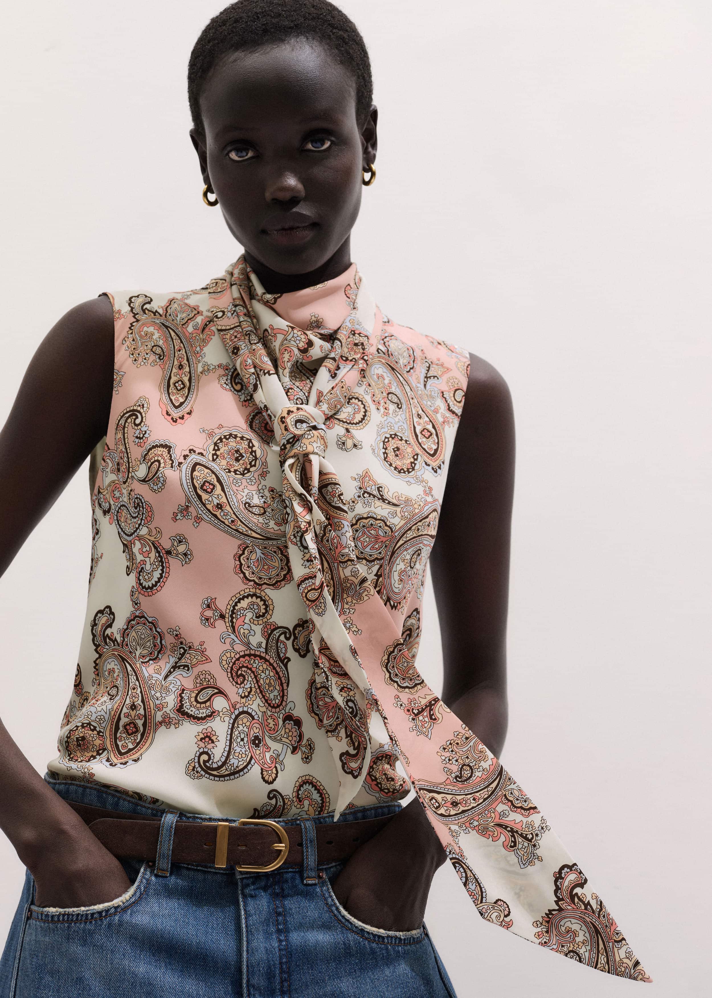 Pink Silk Draped Neck Top meandem