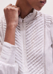 White Delicate Pintucked High-Neck Top meandem