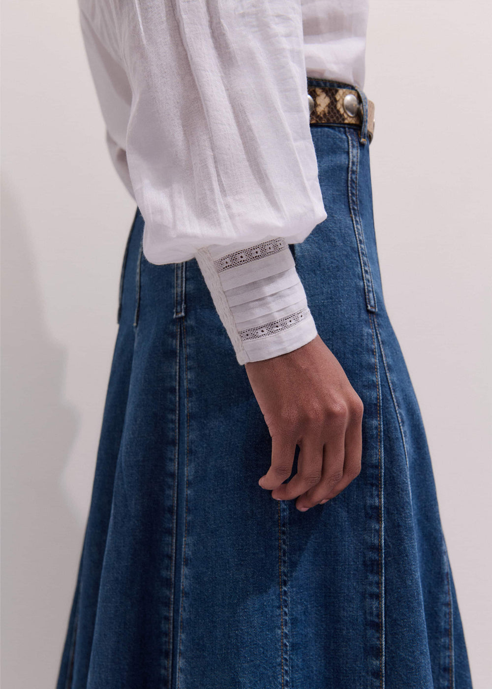 White Delicate Pintucked High-Neck Top meandem