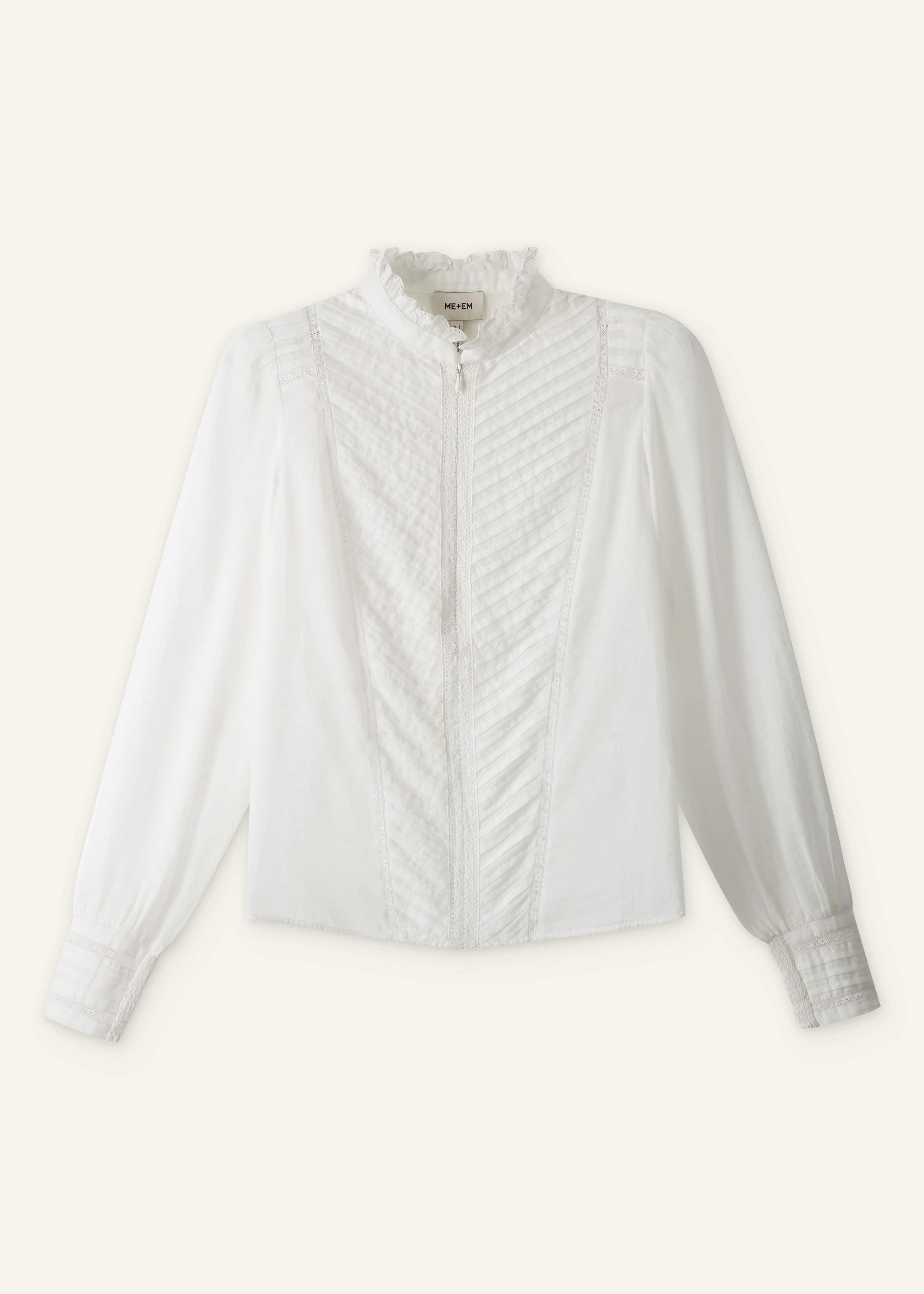 White Delicate Pintucked High-Neck Top meandem