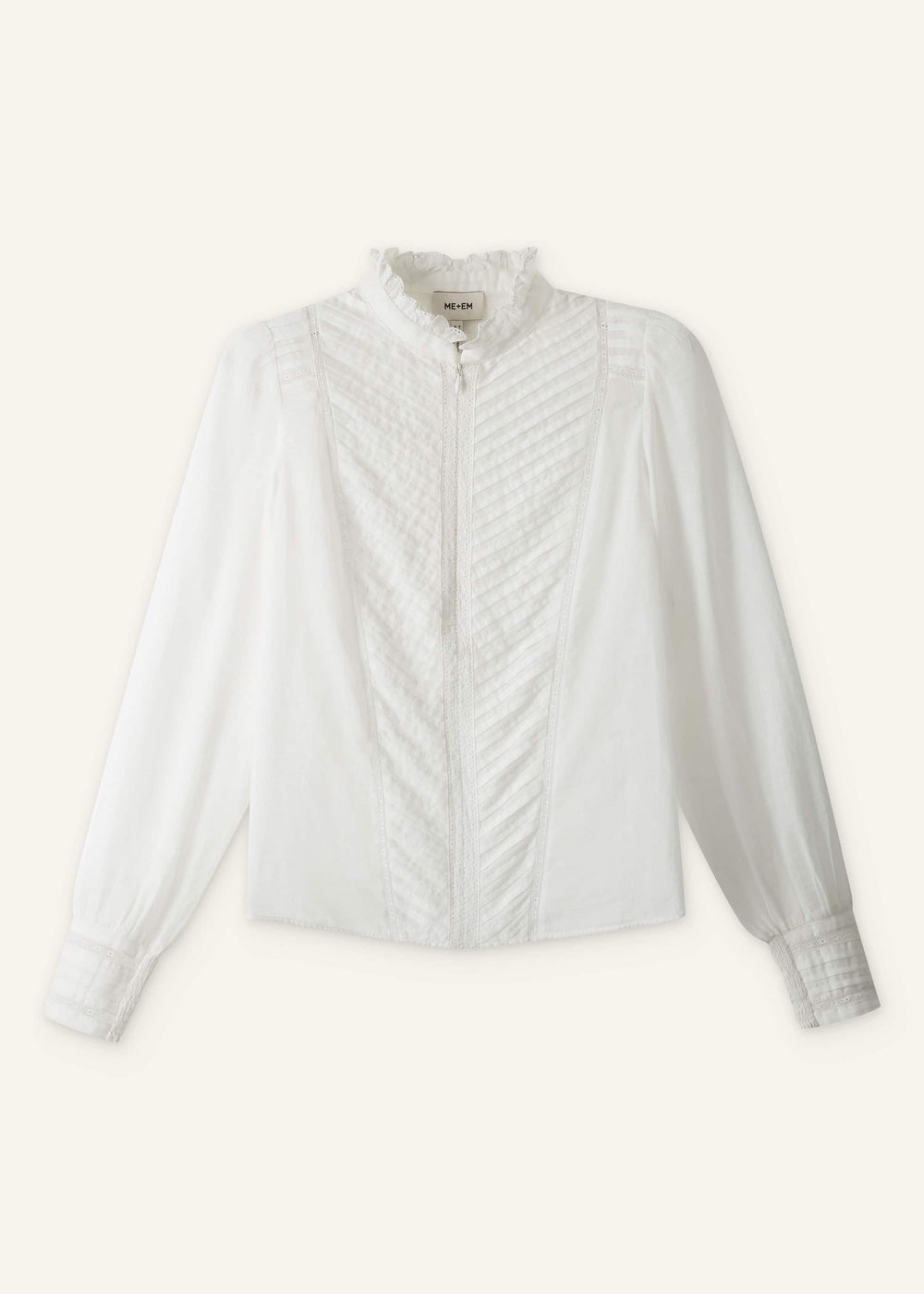 White Delicate Pintucked High-Neck Top meandem