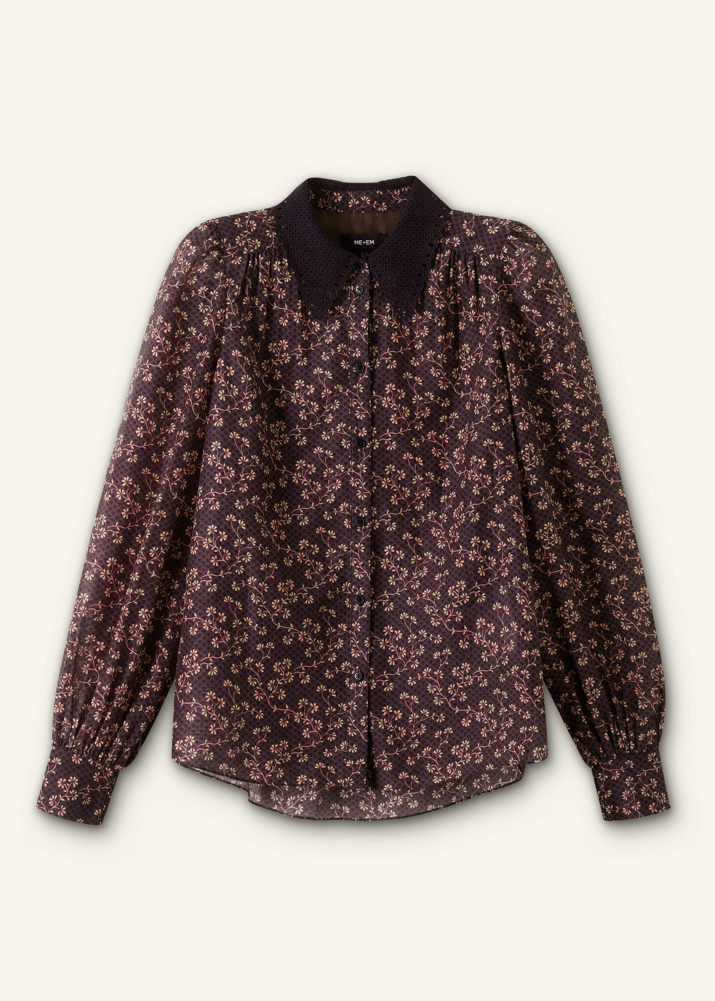 Black Scallop Daisy Print Feature Collar Blouse meandem