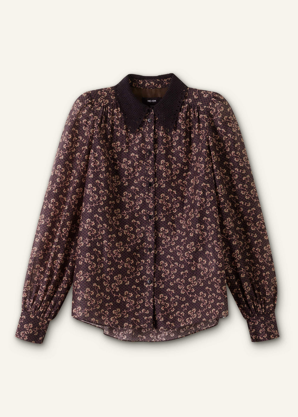 Black Scallop Daisy Print Feature Collar Blouse meandem