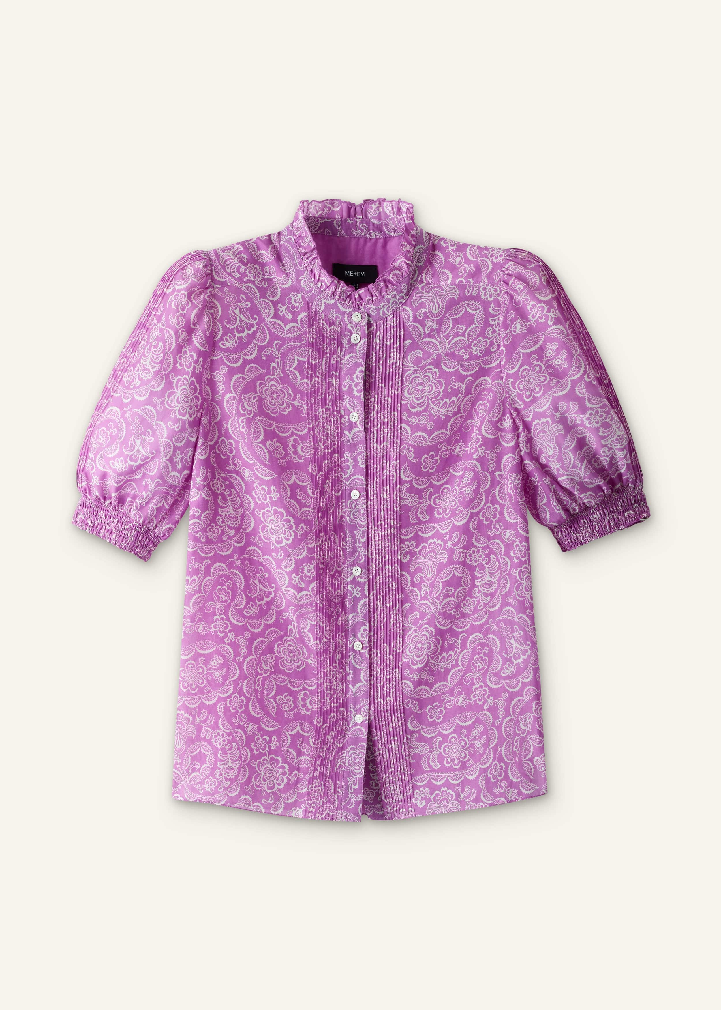 Purple Silk Cotton Entangled Lace Print Straight Blouse meandem
