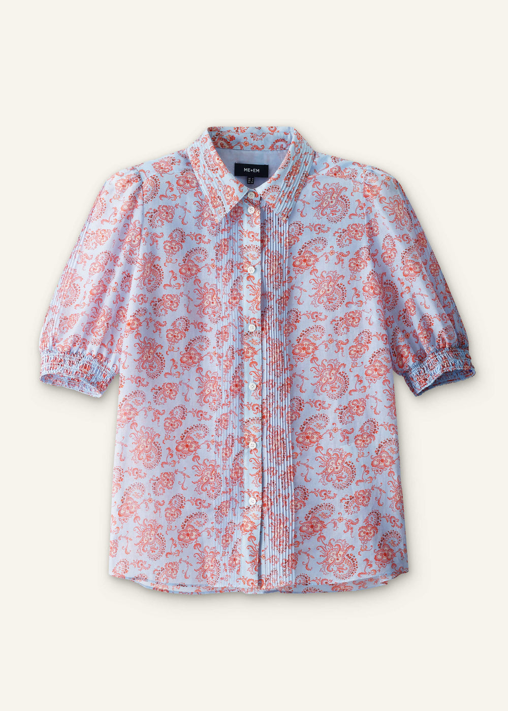 Blue Silk Cotton Gilded Paisley Print Straight Blouse meandem
