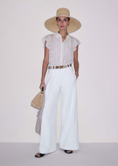 Cream Silk Cotton Embroidery Collar Swing Blouse meandem